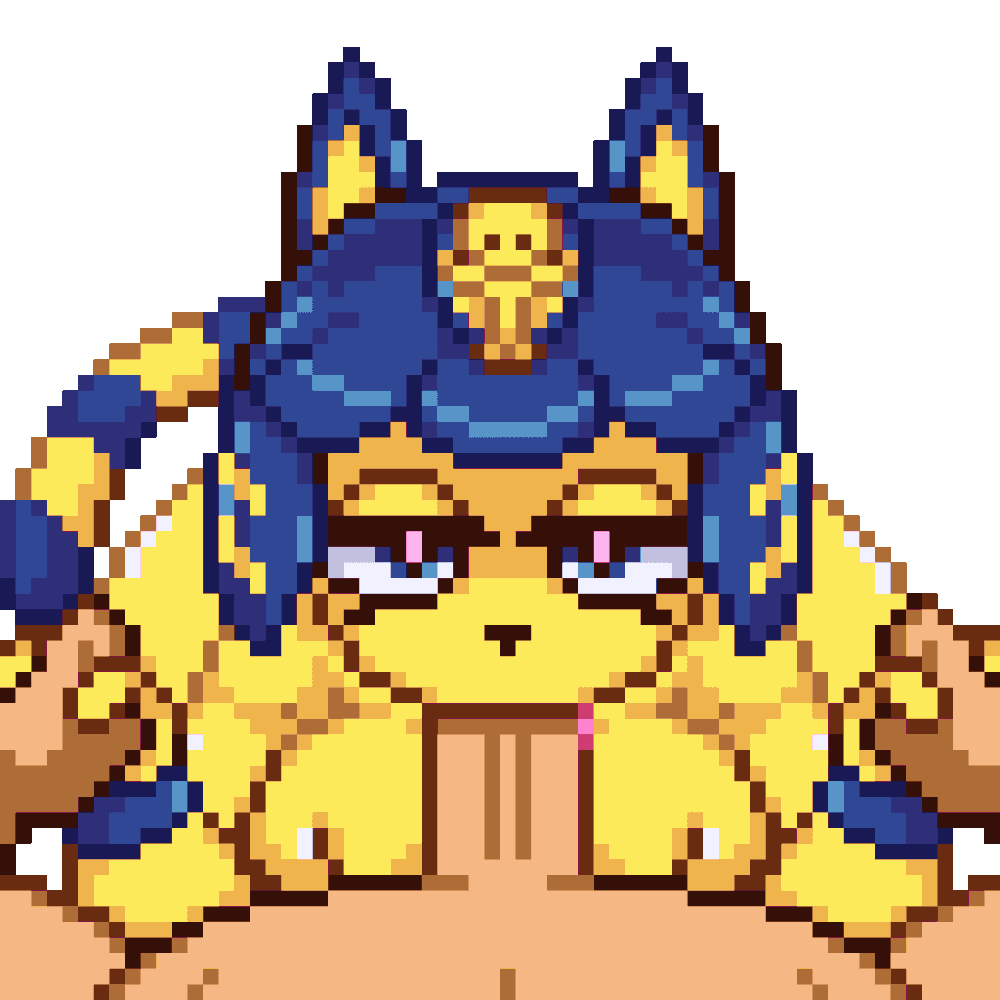 2d, animated, ankha, countmoxi, cum in mouth, gif, holding hands, neko touch dx, oral, pixel animation, pixel art, transparent background