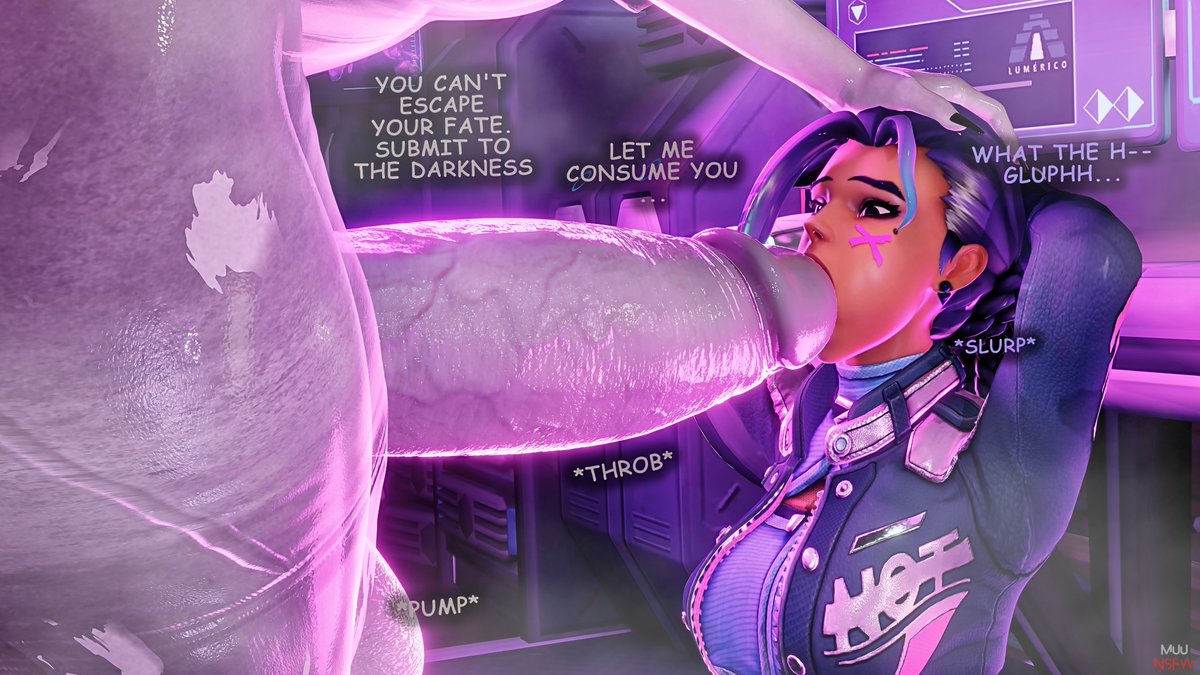 1futa, 1girls, 3d, absurdly large cock, antifragile slay star, big balls, big penis, blowjob, dark skin, dark-skinned female, dialogue, fellatio, female, futa on female, futanari, huge cock, impossible fit, japanese mythology, just the tip, large penis, latina, le sserafim, muunsfw, muunsfw3d, overwatch, overwatch 2, penis, purple hair, sadako yamamura, sombra, text, thick penis, uncensored, veiny penis