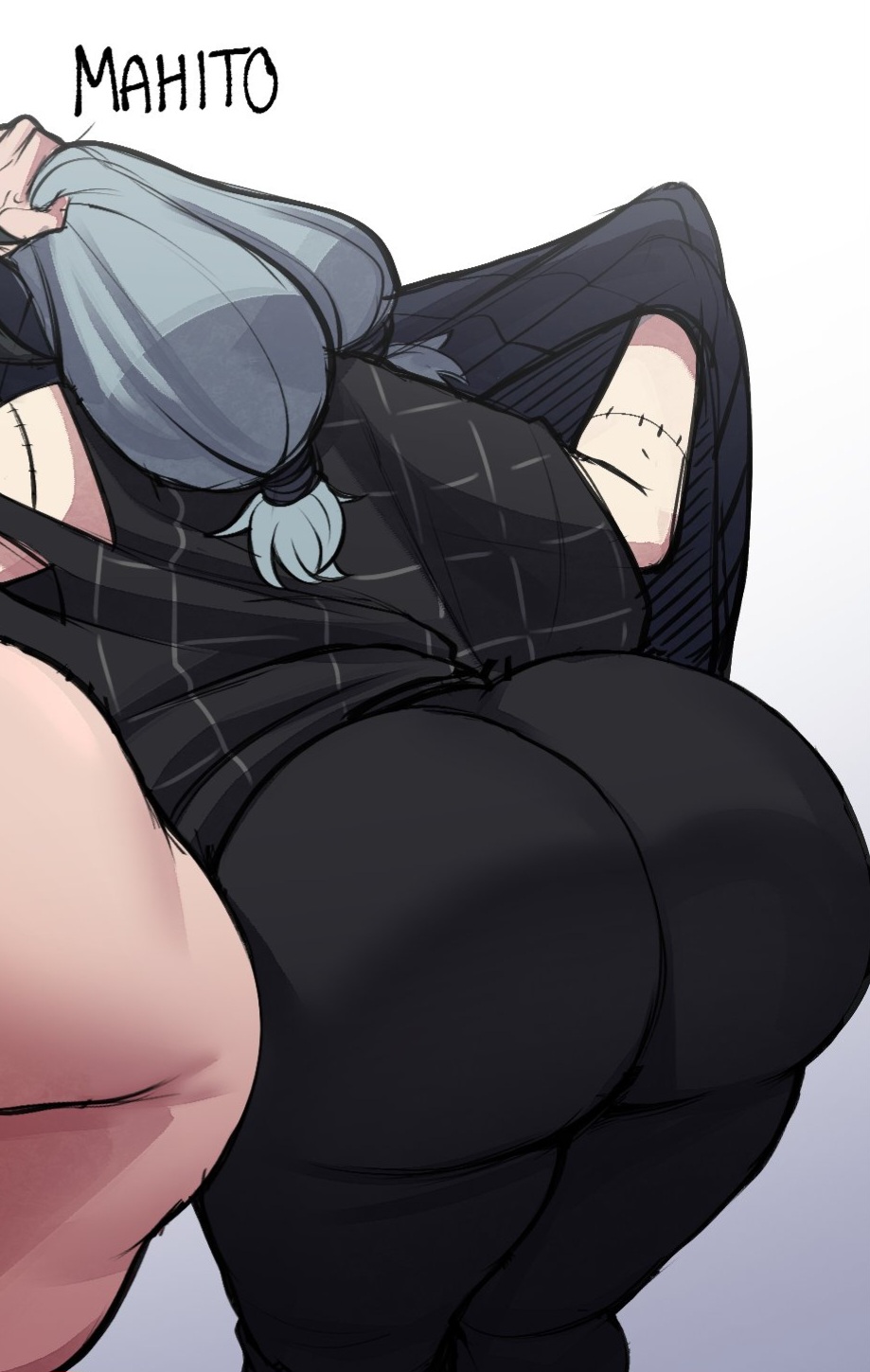 big ass, blackwhiplash, blue hair, bwl, fat ass, hair accessory, hair bun, huge ass, jujutsu kaisen, mahito (jujutsu kaisen), repost