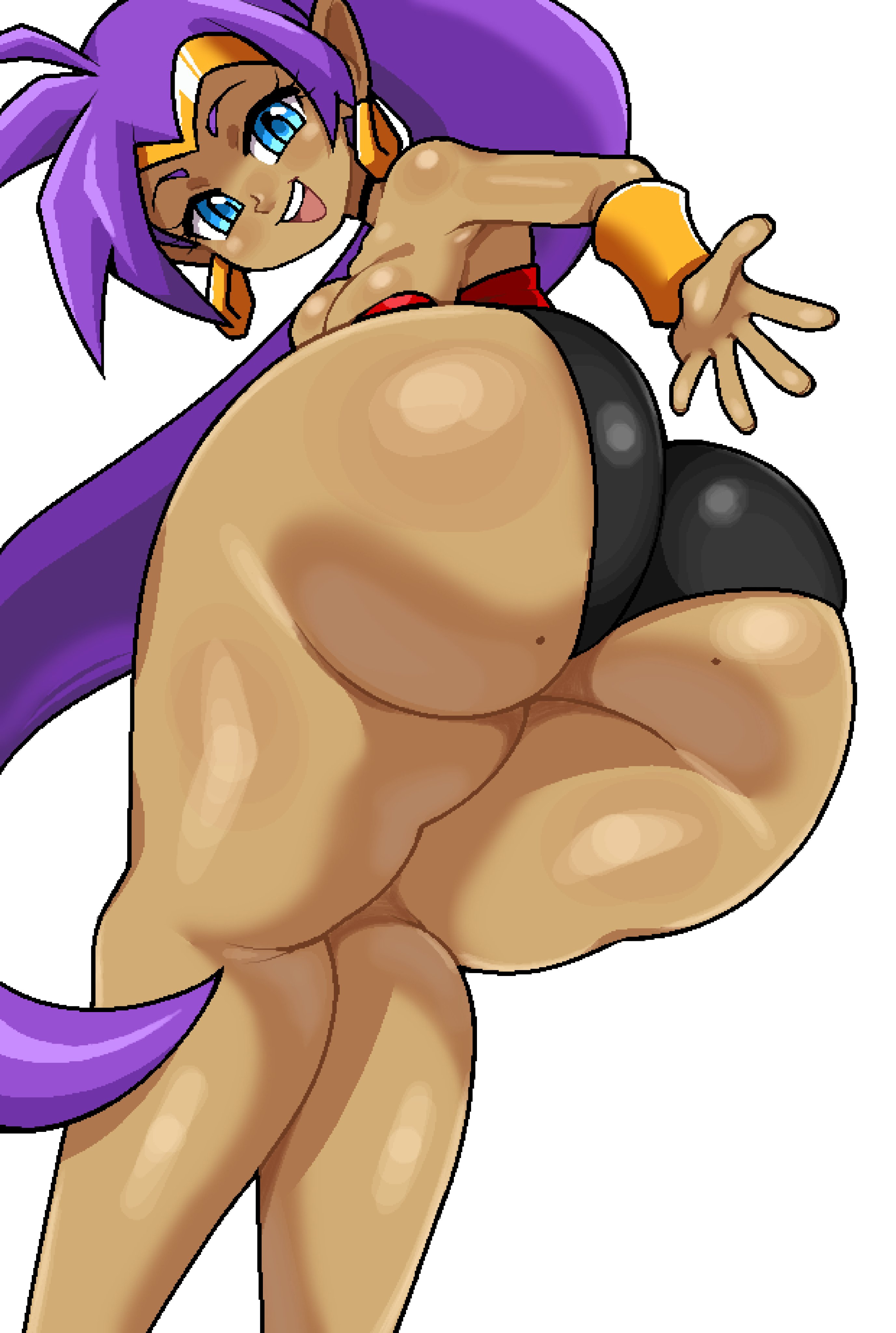 1girls, alternate version available, big ass, big butt, blue eyes, fat ass, fat butt, female, female only, genie girl, purple hair, shantae, shantae (character), solo, solo female, tan body, tan skin, thick ass, thick thighs, viewed from below, wayforward, white background, yama jet16