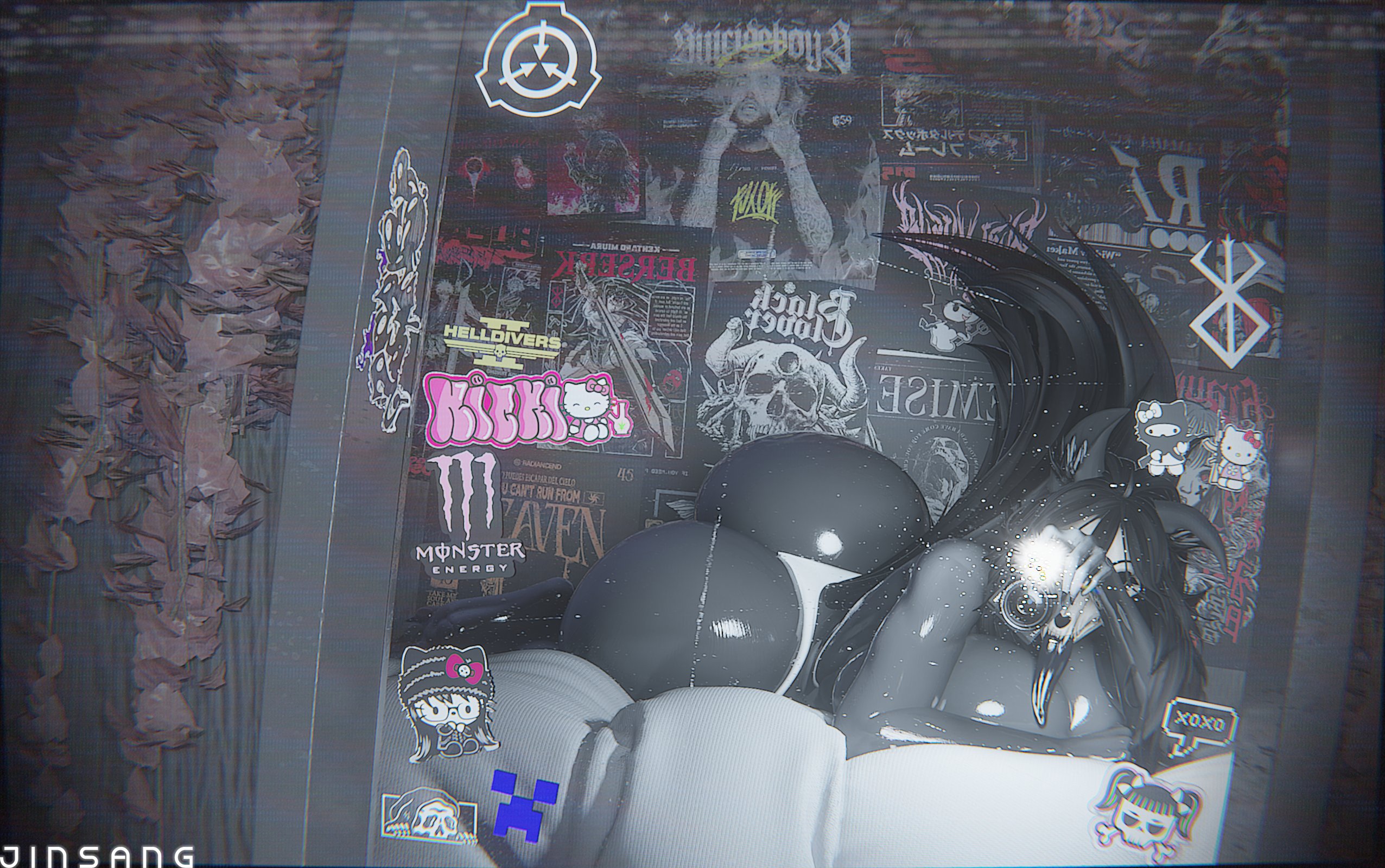 :p, 1girls, 3d, anthro, anthro female, anthro only, artist logo, artist name, ass, ass bigger than head, big ass, big breasts, black body, black hair, black tail, black tongue, breasts, covered eyes, covering breasts, fat ass, furry, furry female, furry only, hi res, huge ass, huge breasts, jinsang 3d, large ass, large breasts, lying, mal0, malo, nude, nude female, poster (object), scp foundation, scp-1471, scp-1471-a, scp-1471-a (scrag), scrag boy (model), selfie, showing ass, skull head, solo, tongue out, white panties, wolf, wolf ears, wolf girl, wolf tail