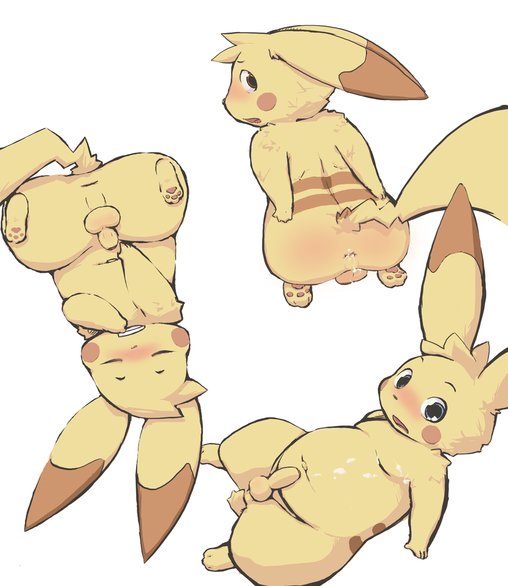 anus blush color cum feral fur male male_only mek multiple_males nintendo nude penis pikachu pokemon tagme