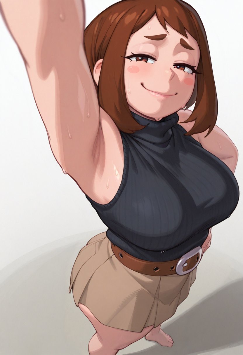 1girls, aged up, ai generated, armpits, arms up, ass, big ass, boku no hero academia, bottom heavy, breasts, brown hair, bubble butt, clothing, fat ass, female, female only, huge ass, huge breasts, my hero academia, my hero academia (finale), mystiqueanimeart, ochaco uraraka, ochako time-skip, ochako uraraka, post-timeskip, solo, sweat, sweaty, thick ass, thick thighs, uraraka ochaco, uraraka ochako, wide hips