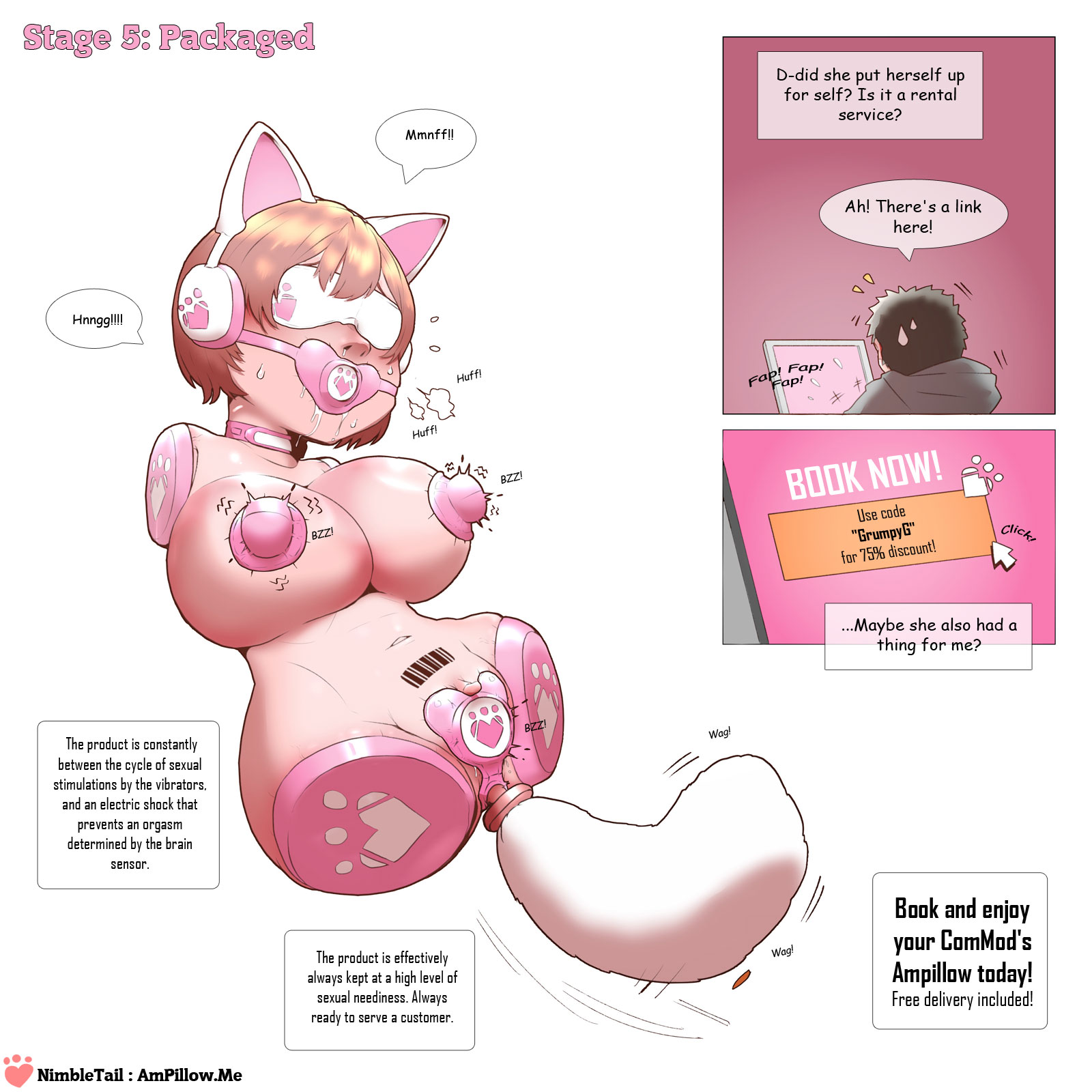 1boy, 1girls, amputee, barcode, barcode tattoo, blindfold, blindfolded, collar, comic, drool, drooling, edging, english text, female, femsub, gag, gagged, hairless pussy, limbless, living sex toy, male, missing limbs, naked, naked female, nimbletail, nude, nude female, orgasm control, orgasm denial, pubic tattoo, quadruple amputee, sensory deprivation, sex toy, sex toy in ass, sex toy in pussy, speech bubble, tattoo, tease and denial, text, vibrator, vibrator on nipple