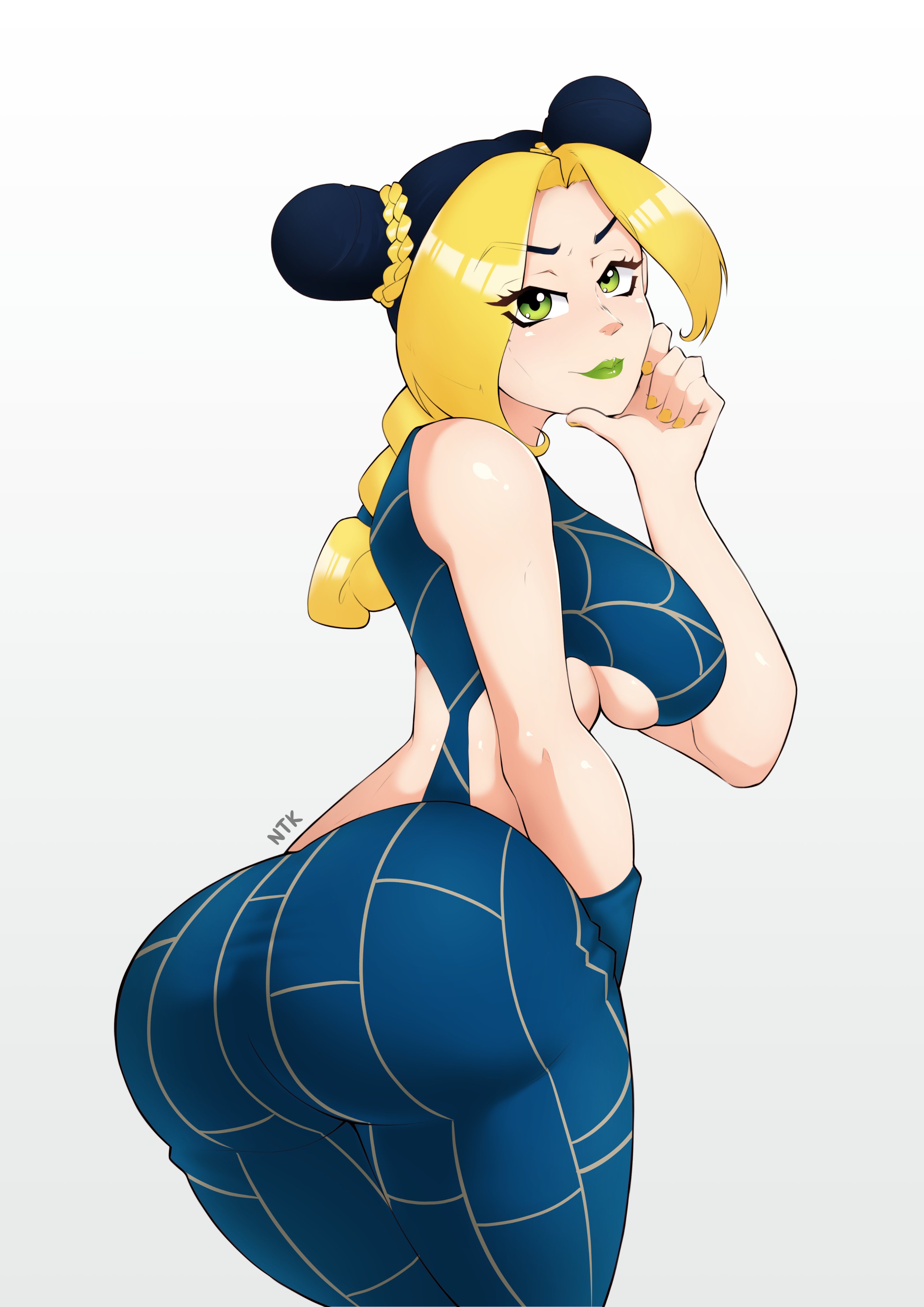 1girls, absurdres, ass, big ass, big breasts, breasts, female, female only, female protagonist, highres, jojo's bizarre adventure, jolyne kujo, large breasts, looking at viewer, looking back, notkadraw, presenting hindquarters, solo, stone ocean