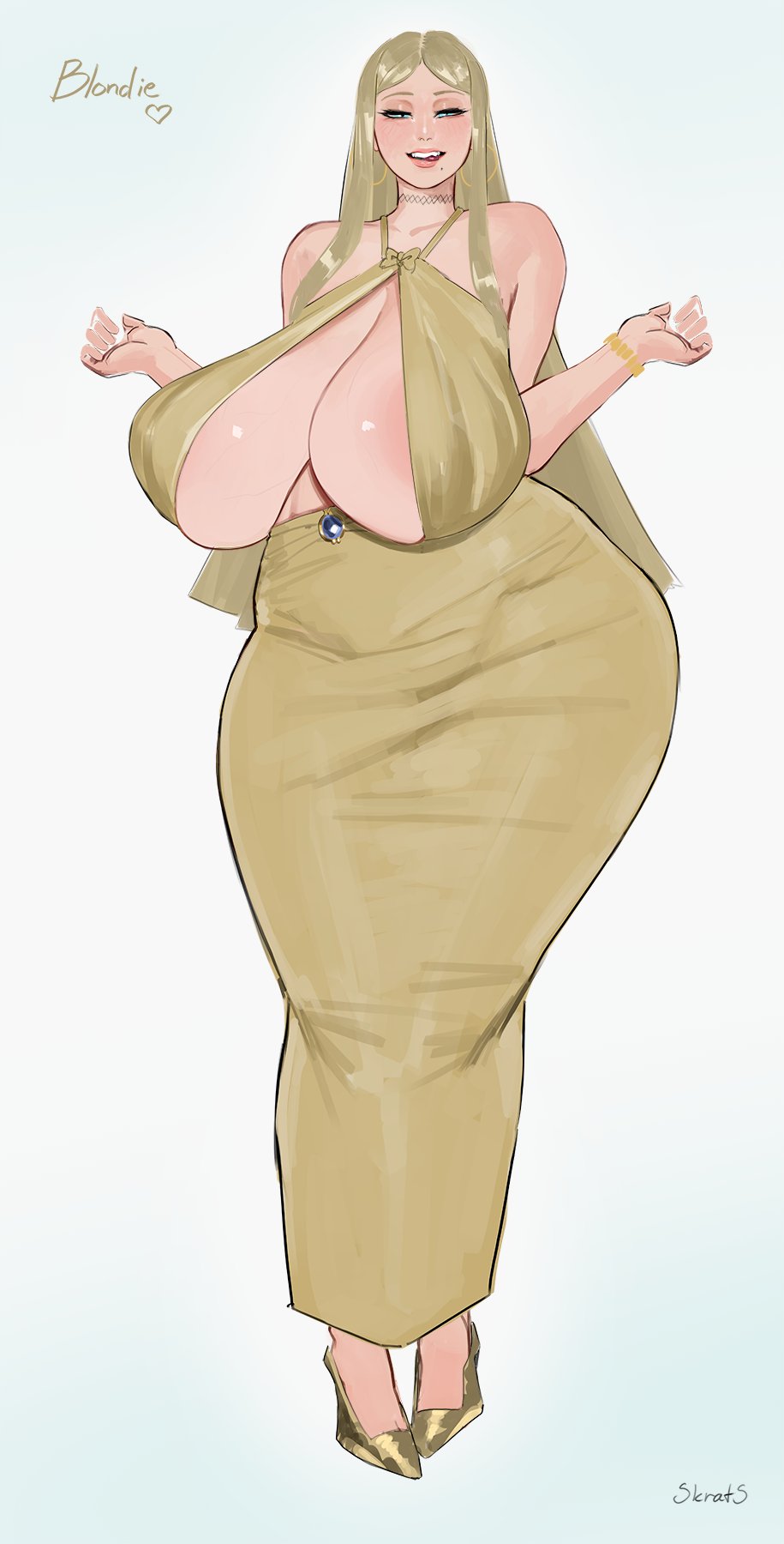 1girls, big areola, big breasts, big nipples, big thighs, blonde hair, breasts, breasts bigger than head, busty, busty female, cleavage, cleavage cutout, curvy, curvy body, curvy female, curvy figure, curvy hips, enormous breasts, giant breasts, gigantic breasts, hips, hips wider than shoulders, huge breasts, huge thighs, massive breasts, massive thighs, nipple slip, nipples, nipples visible through clothing, original, original character, revealing clothes, skrats, suggestive, thick legs, thick thighs, thighs, thunder thighs, thunderthighs, tits, tits bigger than head, venus body, wide hips, wide thighs