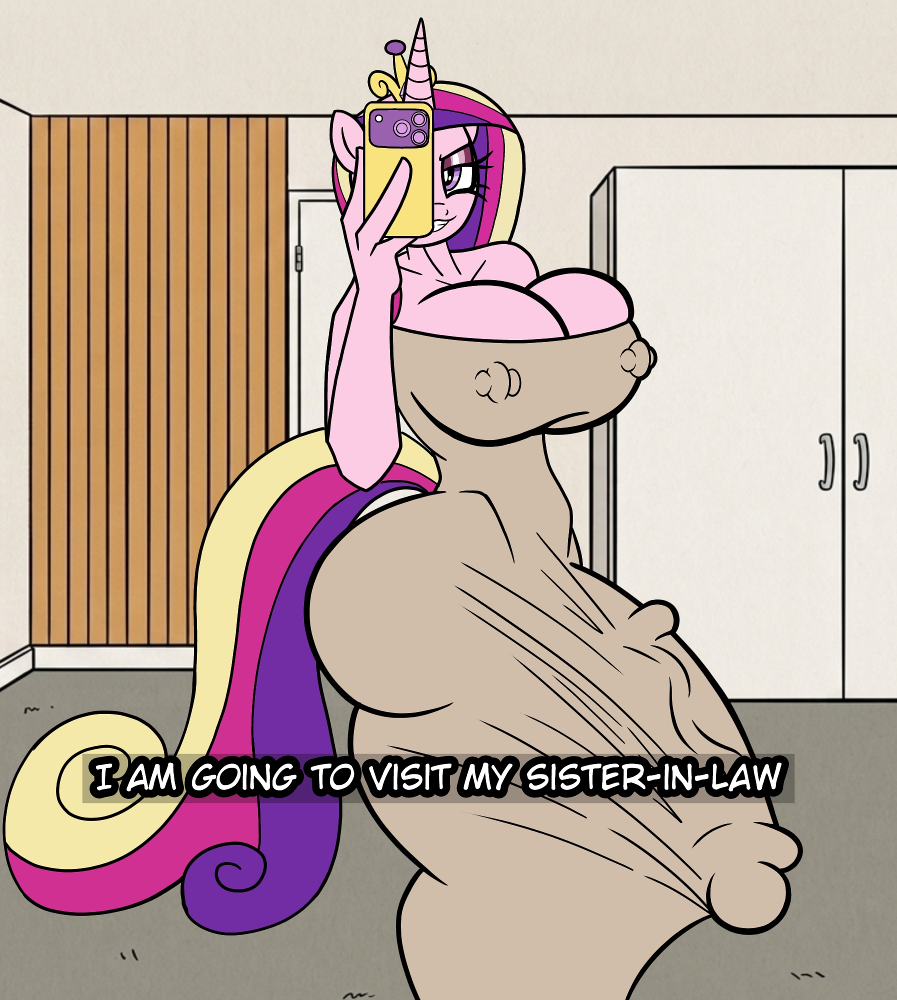 anthro, anthro pony, big breasts, big cock, big penis, clothed, clothed futa, dress, english text, erection, erection under clothes, futa only, futanari, horse penis, horsecock, human pony, my little pony, my little pony friendship is magic, penis through clothing, pony, princess cadance (mlp), self upload, selfie, text, twitter trend, xsherlock420 (artist)