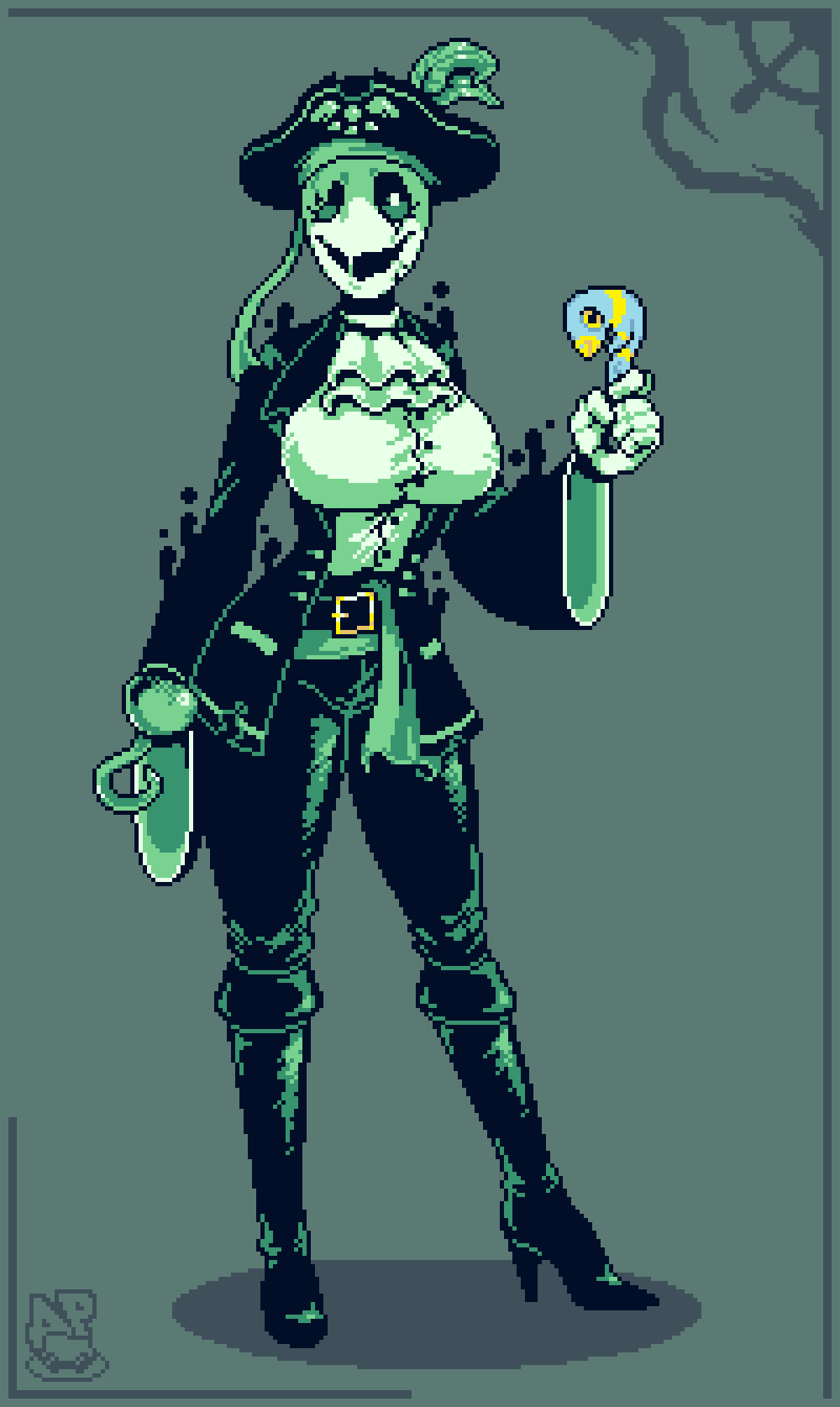 deltarune, fem gaster, gaster, genderbend, genderswap, genderswap (mtf), green clothing, pirate, pirate girl, pirate hat, sprite, sprite art, tagme, undertale, undertale (series)
