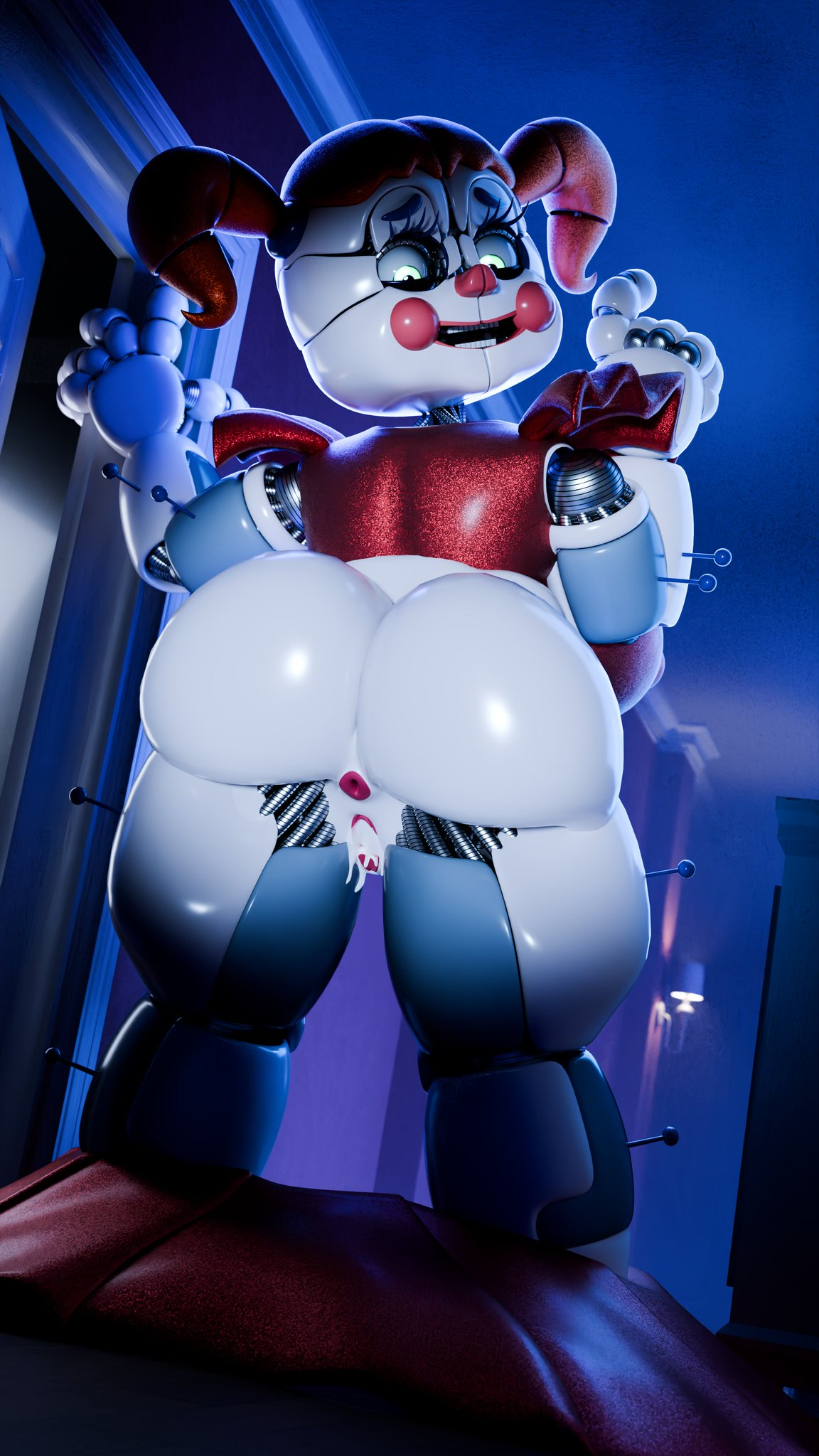 1girls, 2026, 3d, 3d (artwork), 3d render, animatronic, animatronic female, animatronic girl, anus, ass, ass focus, baby (fnafsl), background, big breasts, big butt, big nipples, breasts, butt, circus baby, circus baby (fnaf), circus baby (original), clown, clown girl, cum, cum in pussy, cum in vagina, duranomates, eyes, female, female only, five nights at freddy's, five nights at freddy's: sister location, fnaf, full body, green eyes, hair, jordevoir, looking at viewer, looking back, nipples, orange hair, pussy, red clothing, red hair, red skirt, robot, robot girl, robot humanoid, scottgames, sister location, solo, solo female, thick thighs, vagina, white body, white skin