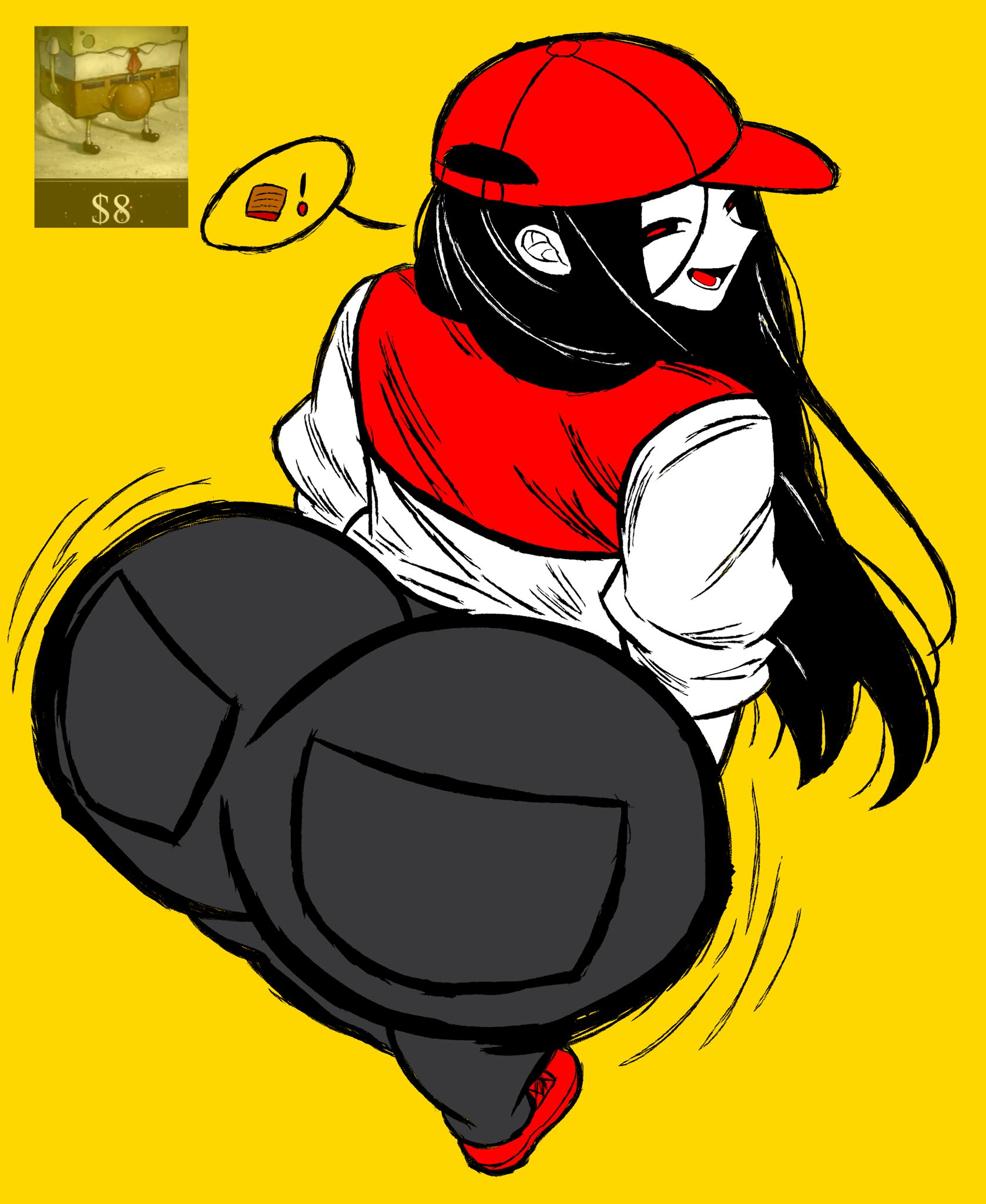 1girls, back view, black eyes, black hair, female, female only, hat, huge ass, inviting, long hair, looking at viewer, meat, red pupils, smirk, smirking at viewer, synthesizer v, tagme, teasing, thick ass, thick thighs, vocaloid, yi xi (synthesizer v)