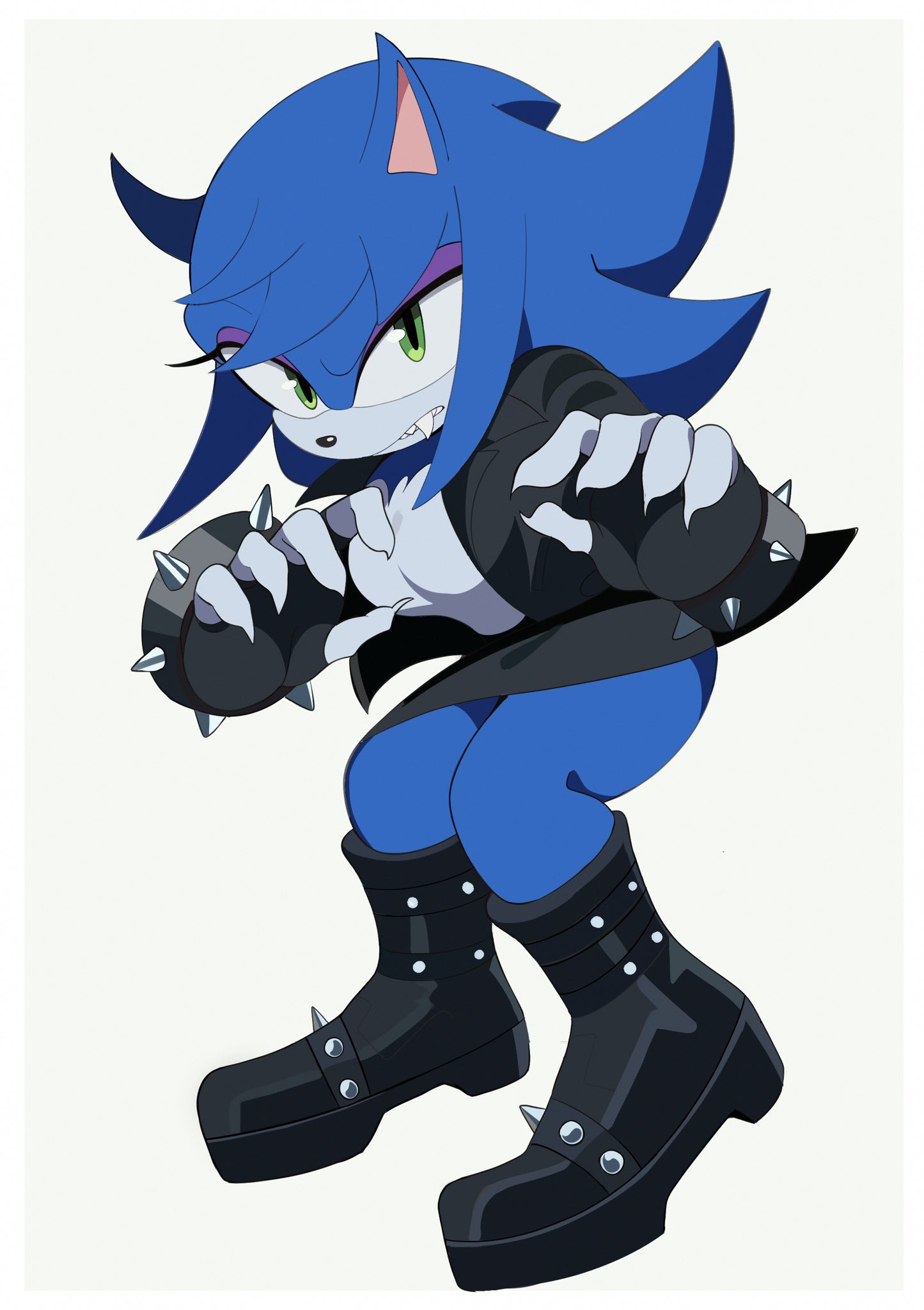 blue skin, comission, genderswap, goth, goth girl, green eyes, hereapathy, original character, simple background, sonic (series), sonic the hedgehog, sonic the hedgehog (series), sonic the werehog, tagme