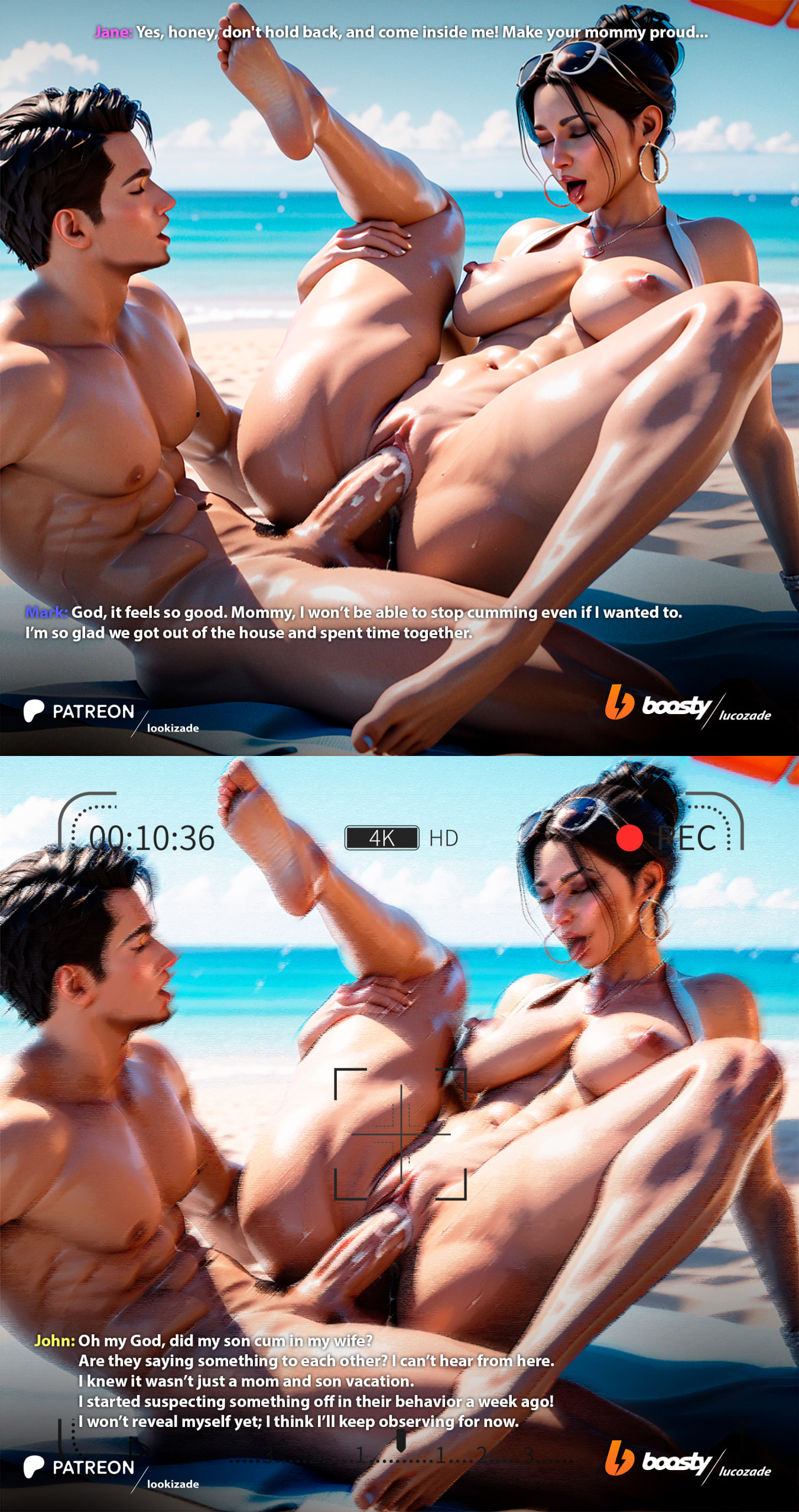 1boy, 1girls, 3d, 3d (artwork), ai, ai assisted, ai generated, ai-created, barefoot, big ass, big breasts, big butt, big cock, big thighs, breasts, breasts bigger than head, cleavage, comic, comic page, cuckold, cum, cum inside, curvaceous, curvy, curvy figure, dress, english text, feet, feet up, female, female focus, female only, heels, high heels, hips, huge ass, huge breasts, huge thighs, incest, large ass, large breasts, large thighs, leaking cum, light skin, light-skinned female, lookizade, male, male/female, mature, mature female, mature woman, milf, mommy, mother, mother and son, naked, naked female, naked male, older female, older female and younger male, original, original character, original characters, pose, seducing, seductive, seductive eyes, seductive look, seductive mouth, seductive pose, seductive smile, sex, sex from behind, sexy, sexy pose, slim waist, son, spread legs, straight, tagme, teasing, text, text bubble, thick, thick hips, thick legs, thick thighs, thighs, tight clothes, tight clothing, tight fit, tight pussy, tights, voluptuous, waist, wide hips, younger male