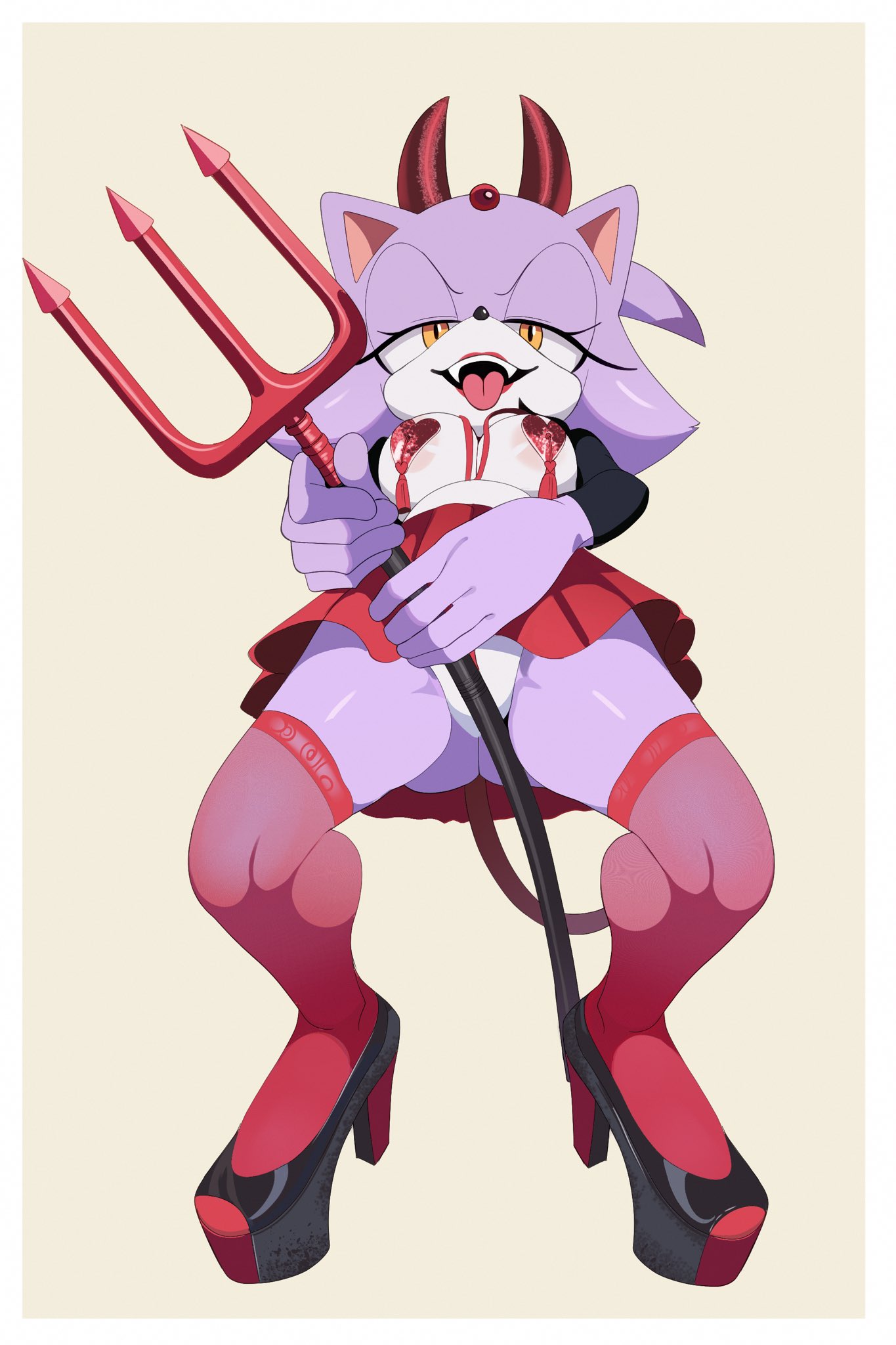 1girls, anthro, blaze the cat, demon horns, female, hereapathy, sonic (series), sonic the hedgehog (series), tagme