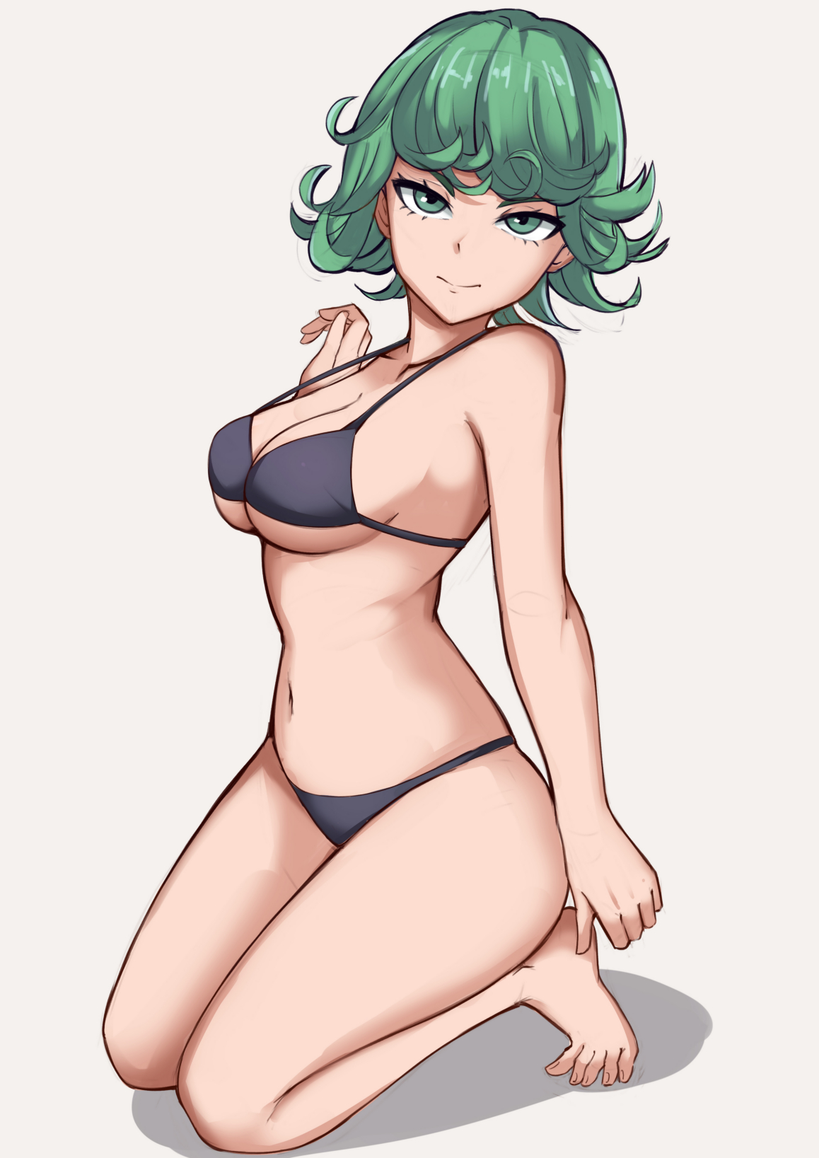 1girls, black underwear, female, green eyes, green hair, konekuro, one-punch man, short hair, solo, solo female, squatting, tatsumaki, underwear