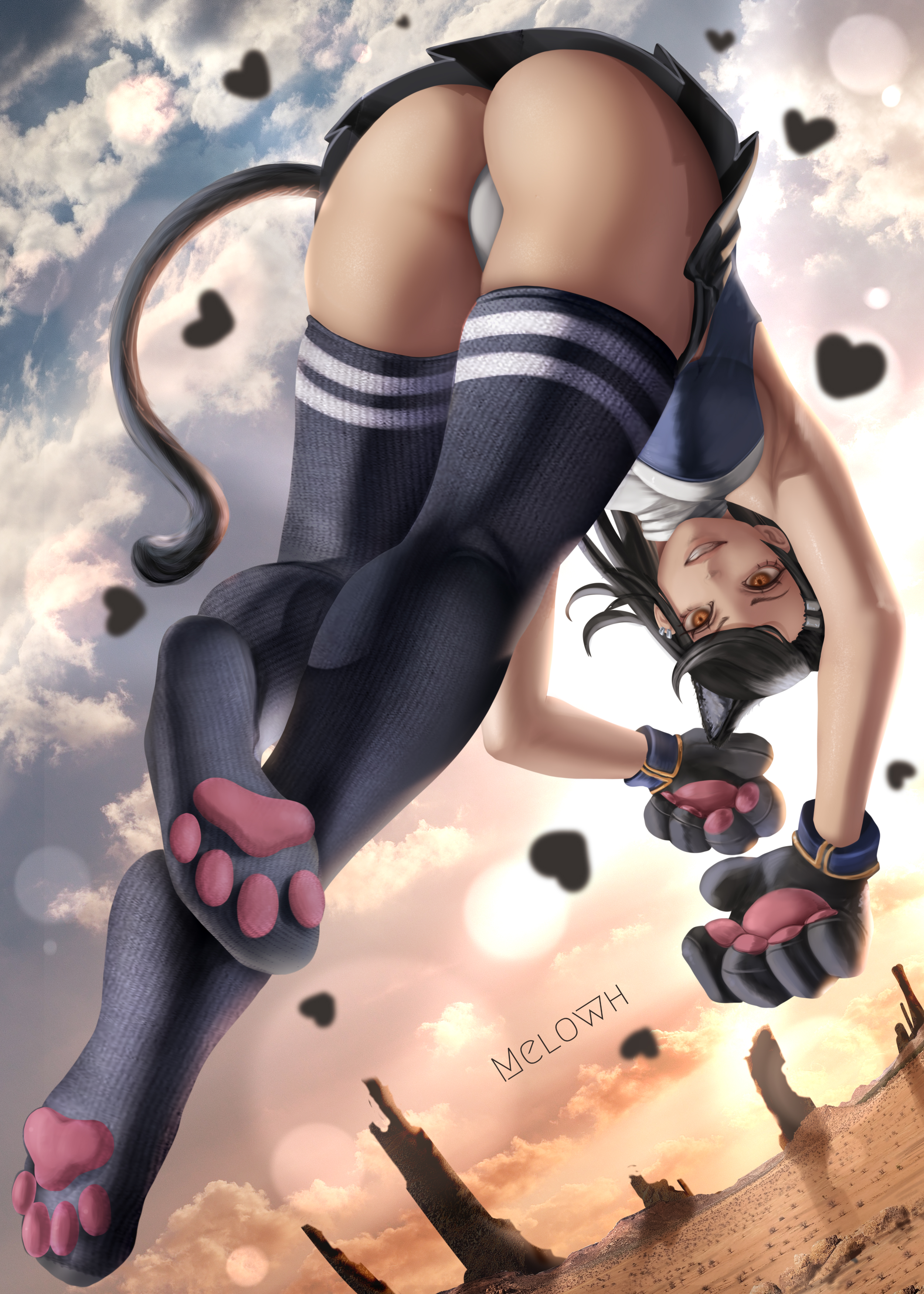 1girls, ass, big ass, big breasts, black hair, blush, breasts, brown eyes, cat ears, cat girl, cat tail, catgirl, clothed, clothing, costume, curvy, detailed background, female, female focus, female only, hayase nagatoro, hi res, long hair, looking at viewer, melowh, please don't bully me, nagatoro, pose, revealing clothes, skirt, smile, solo, thighhighs, upskirt, watermark, wide hips