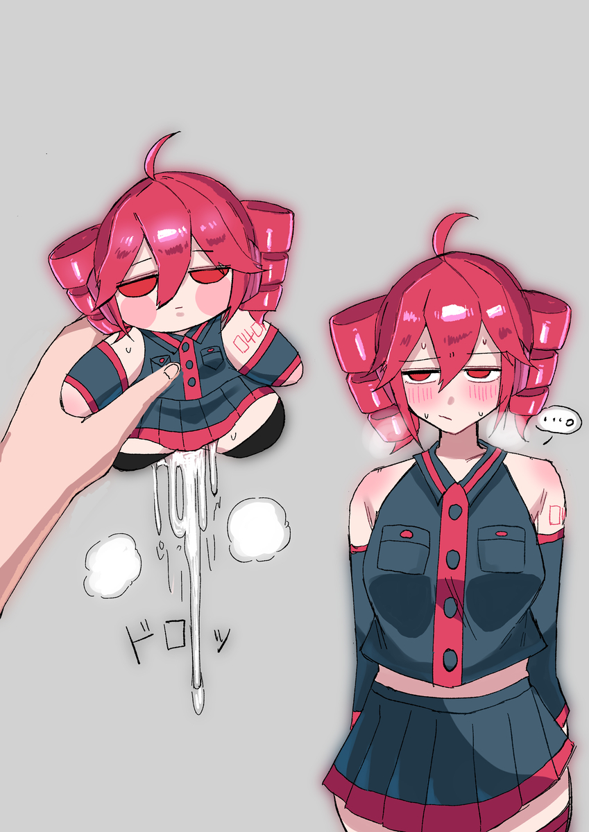 1boy, 1girls, 2d, 2d (artwork), after sex, ahoge, arm tattoo, armpits, arms behind head, arms up, bent knees, big breasts, big thighs, blush, blush lines, blushing profusely, breasts, chubby, chubby female, cum, cum drip, cum dripping, cum dripping out of pussy, cum in plushie, cum inside, cum leaking out of pussy, curvaceous, curvy, curvy female, curvy figure, dore2801, excessive cum, exposed belly, fatass teto, fatass teto plush, female, fumo plush, grey background, heart, hearts around body, hearts around head, horny, horny female, huge breasts, huge thighs, inanimate object, japanese text, kasane teto, large breasts, large thighs, looking pleasured, love handles, male, miniskirt, motion lines, nail polish, offscreen male, open mouth, orgasm, orgasm face, painted nails, plushie, plushophilia, pussy, red eyes, red hair, shared senses, shiny skin, shirt lift, simple background, skindentation, skirt, smile, sparkle doll meme, steam, steamy breath, straight, sweat, sweating, tattoo, thick thighs, thighhighs, thighs, torogao, tremble spikes, trembling, twin drills, utau, voluptuous, voluptuous female, voodoo, voodoo doll, voodoo sex, wide hips