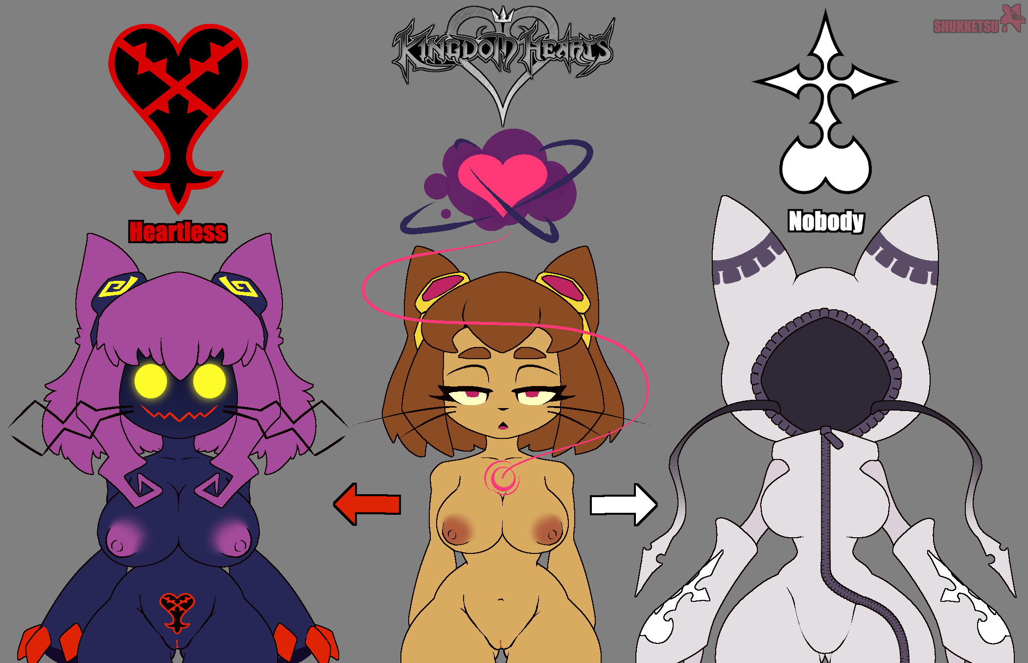 2026, anthro, big breasts, black body, bodysuit, breasts, brown body, brown fur, brown hair, clothed, clothed anthro, clothed female, clothing, corruption, crossover, domestic cat, drone, dronification, english text, felid, feline, felis, female, fur, furry, gameoverse, genitals, glitch productions, hair, heartless, hi res, hood, hoodie, hoodie bodysuit, hypnosis, kingdom hearts, kit (gameoverse), kit bodega, mammal, mind control, nipples, nobody (kingdom hearts), nude, nude anthro, nude female, purple hair, purple nipples, red eyes, shukketsustar, skinsuit, solo, square enix, text, tight clothing, topwear, vulva, whiskers, white clothing, white hoodie, white topwear, wide hips, yellow eyes