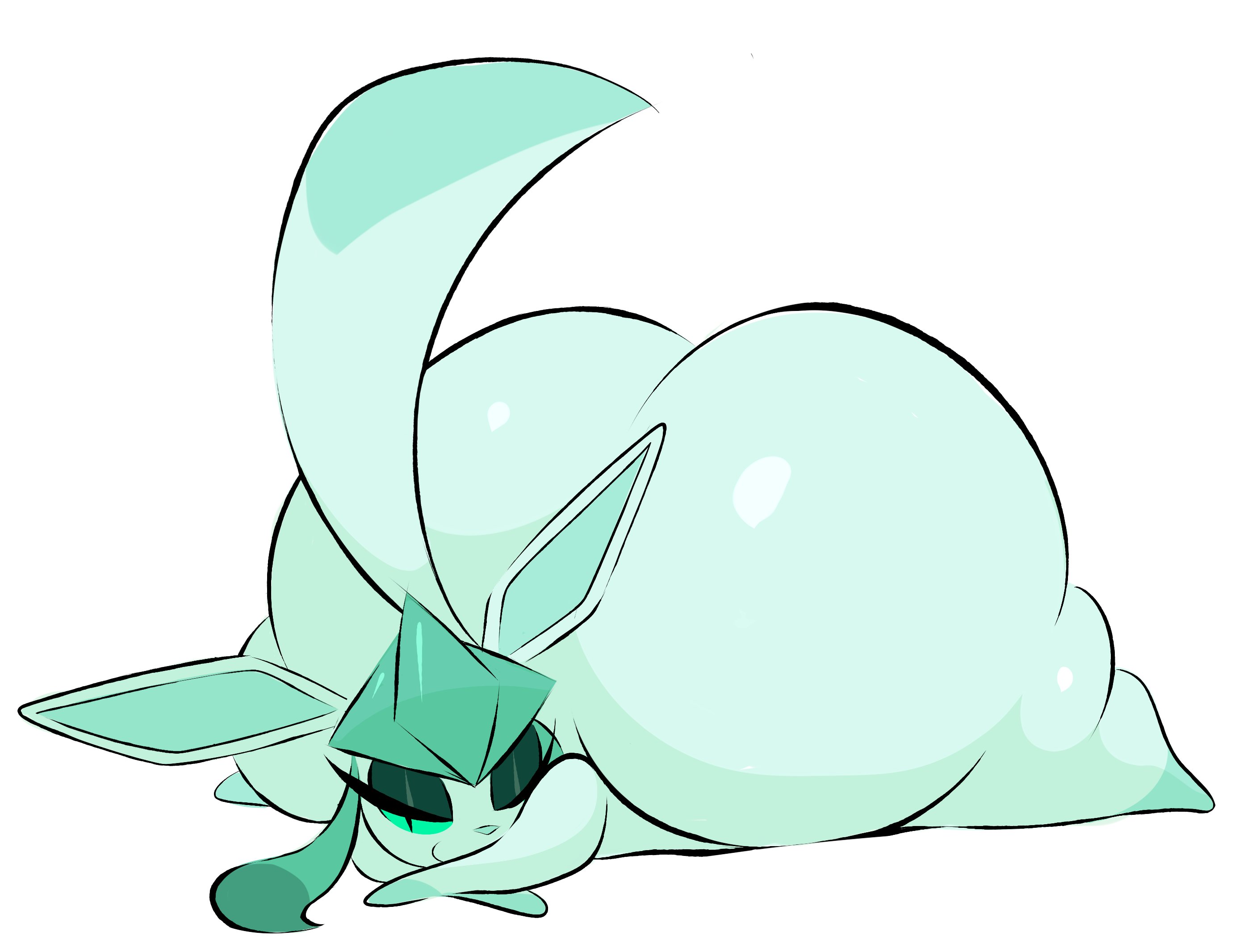 ambiguous gender, anthro, arizonathevixen, ass, ass bigger than head, ass focus, big ass, black eyes, bottom heavy, bubble ass, bubble butt, eeveelution, fat ass, female, female only, feral, fur, furry, game freak, generation 4 pokemon, gigantic ass, glaceon, green glaceon? (tagme), green sclera, half-closed eyes, hi res, hyper, hyper ass, looking at viewer, lying, naked, nintendo, nude, on front, one eye closed, pokémon (species), pokemon, pokemon (species), seductive, semi-anthro, simple background, smile, spread legs, tail, thick, thick ass, thick thighs, white background, wide hips