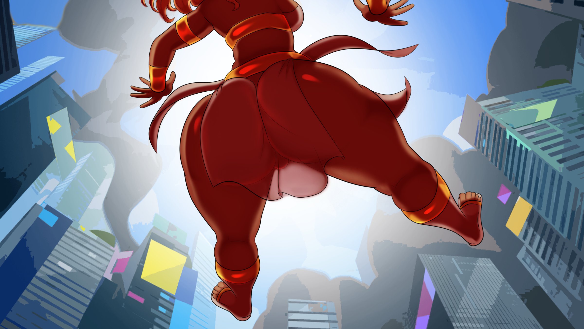 1girls, ass, ass focus, big ass, big butt, butt focus, city, city destruction, dark skin, dark-skinned female, female, from behind, from behind position, giant female, giant woman, giantess, hero wars, hero wars alliance, huge ass, huge butt, imminent butt crush, imminent buttcrush, imminent destruction, oddrich