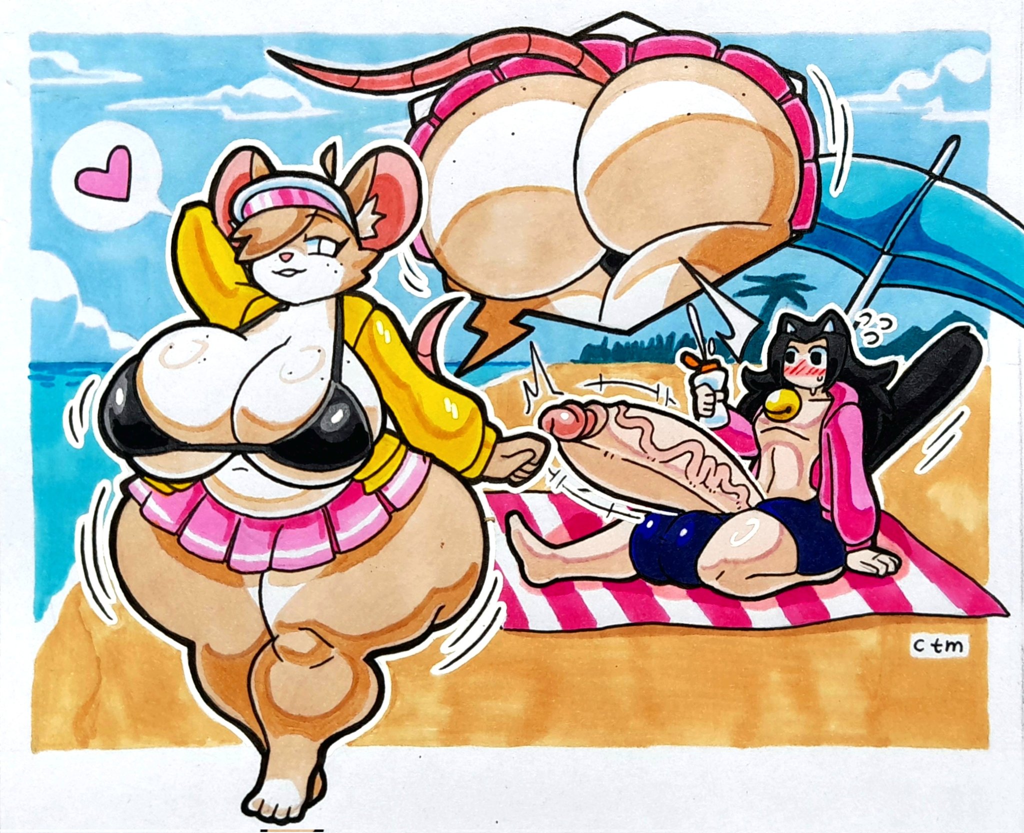 beach, big penis, breasts, cat, cat boy, cat ears, cat tail, catboy, fable (fablenights), female, huge ass, huge breasts, huge cock, male, mouse, mouse ears, mouse tail, mr (mr.ctm), mr.ctm, penis, shortstack, tagme