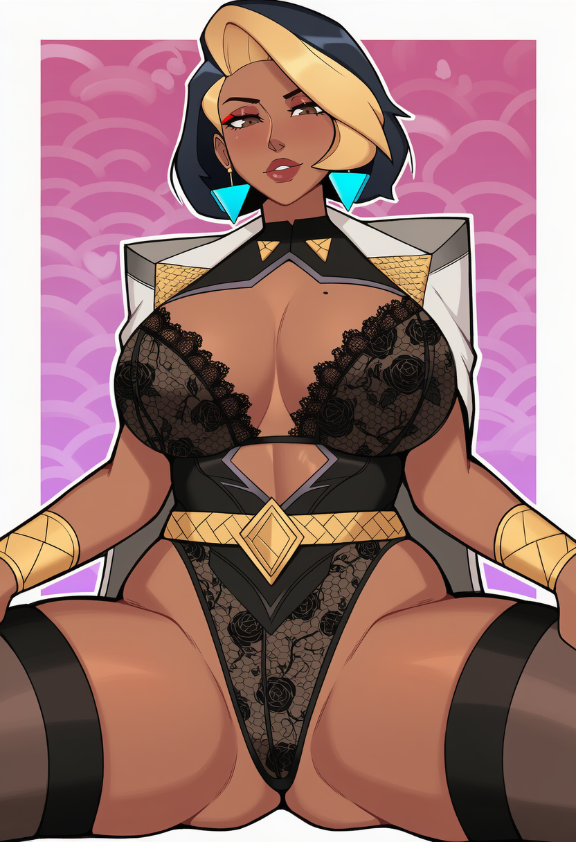 ai generated, breedable, brown skin, dark-skinned female, domina, hereticus, huge breasts, indian, indian female, lingerie, mole on breast, overwatch, vaira singhania, wide hips, wide thighs