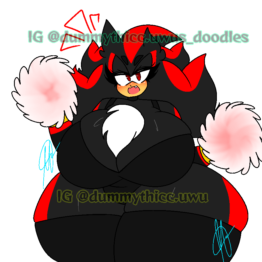 big_breasts black_fur black_hair bra cheerleader chest_hair chest_tuft dummythicc_uwu eyelashes massive_breasts original_character panties pom_poms red_highlights rule_63 shadi sonic_(series) sonic_oc sonic_the_hedgehog_(series) stockings thick_thighs