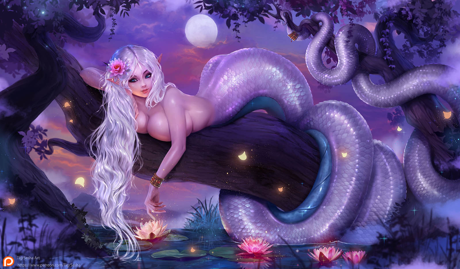 1girls, ass, big ass, big breasts, breasts, female, female only, lamia, large breasts, monster girl, naga, nude, solo, tigrsasha