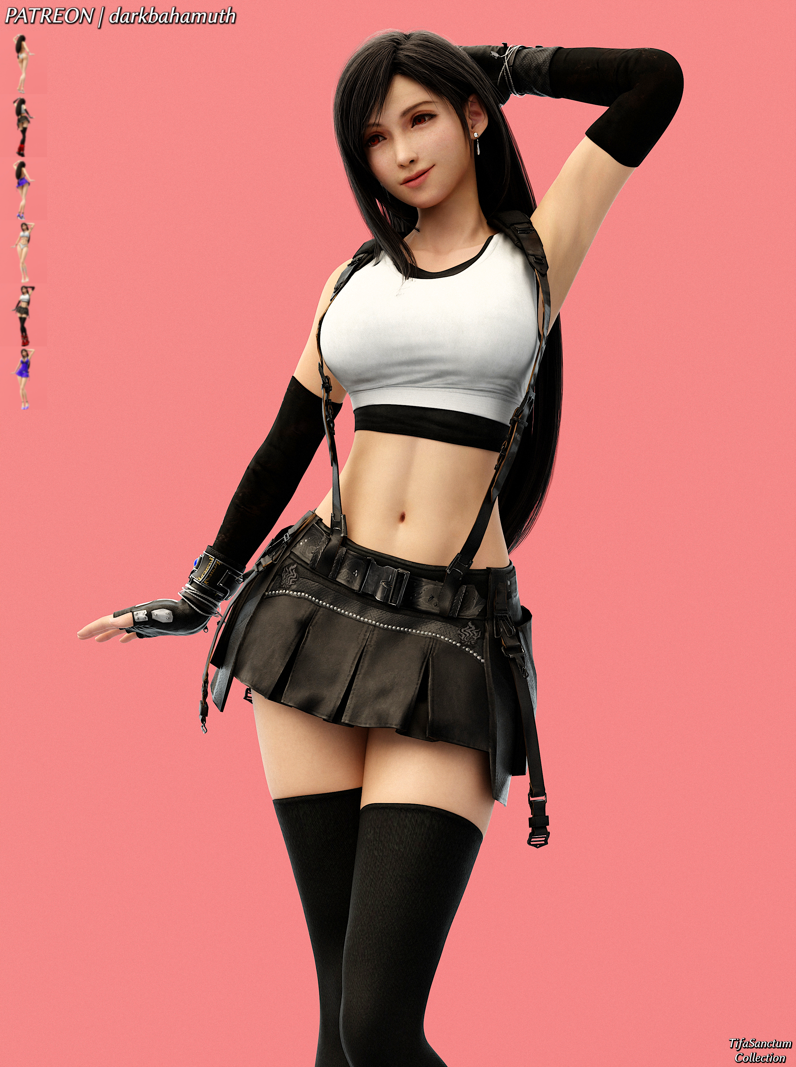 1girls, 3d, belly, cute, darkbahamuth, female, female only, final fantasy, final fantasy vii, fully clothed, midriff, pinup, sfw, solo, square enix, tifa lockhart