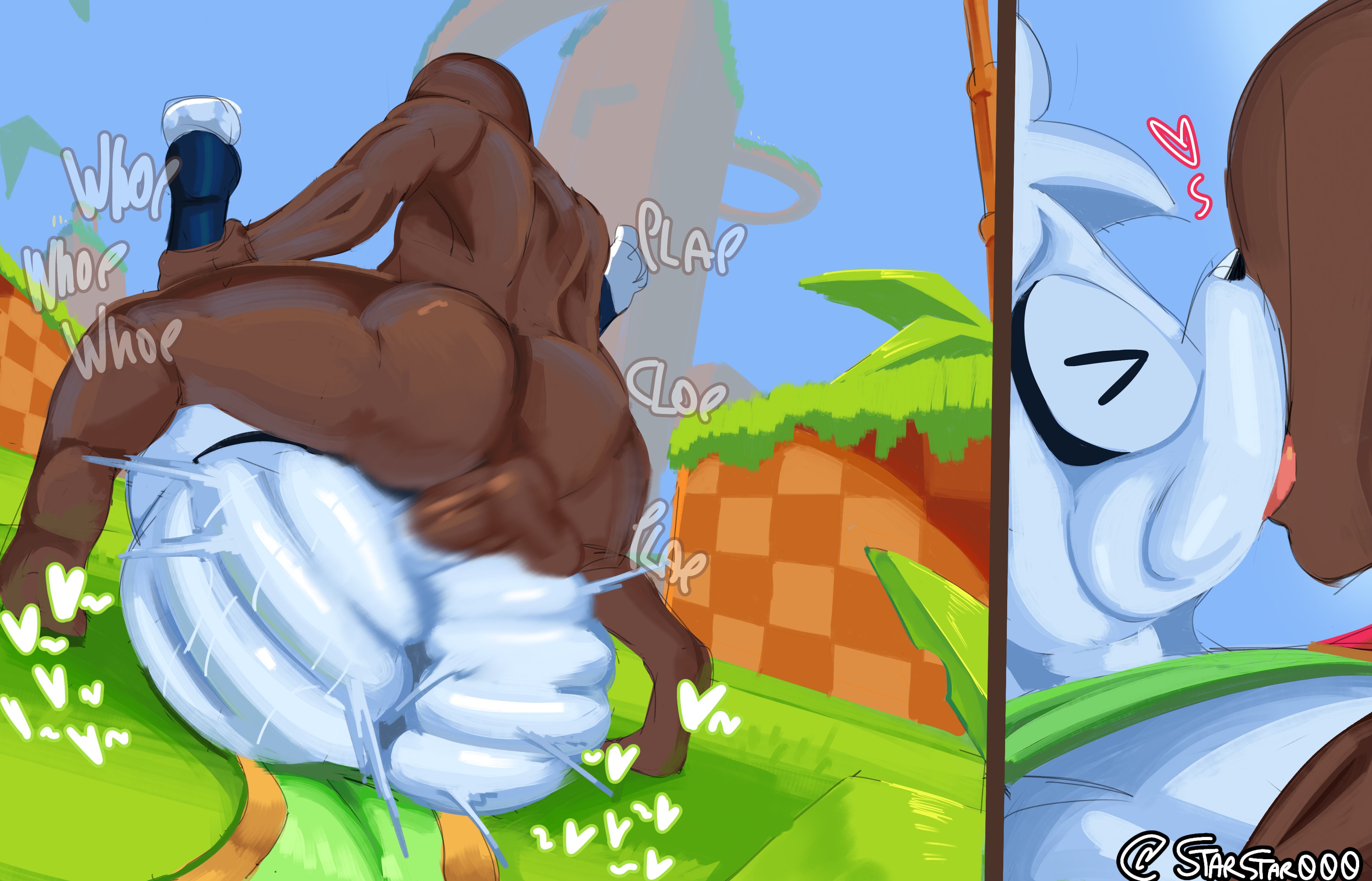 2boys, anal penetration, anal sex, anthro, big penis, blue-skinned male, dark-skinned male, femboy, gay, gay sex, human on anthro, kissing, male, male on femboy, male only, male/male, mating press, penetration, sega, silly the fox, sissy, sonic (series), sonic the hedgehog (series), starstar000