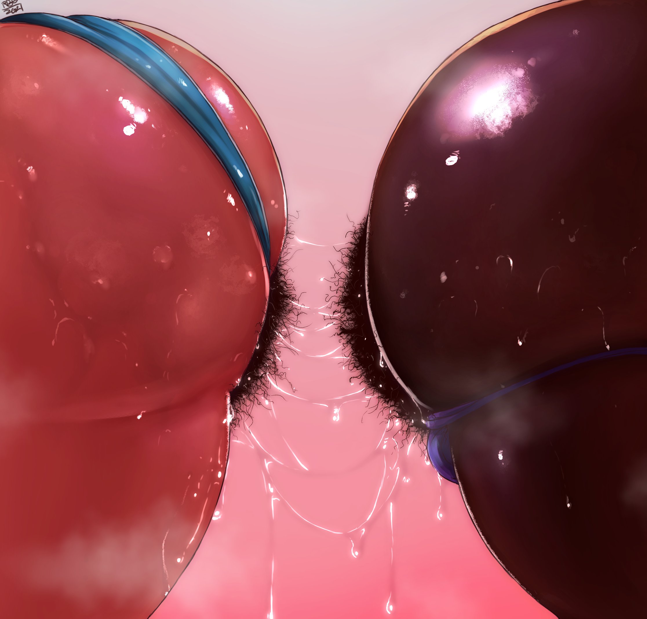 2girls, ass, big ass, dark skin, dark-skinned female, excessive pubic hair, female, female only, multiple females, multiple girls, original, pubic hair, pussy, pussy juice, randomboobguy, side bush