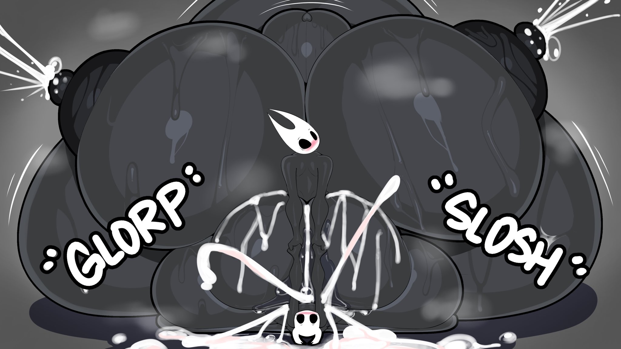 1boy, 1girls, anthro, balls, belly bigger than body, belly bigger than head, big penis, bigger female, black body, black nipples, blush, breasts, breasts bigger than head, breasts bigger than torso, cum, cum in ass, cum inflation, cum inside, cumflated belly, cumflation, enormous breasts, female, giantess, gigantic breasts, glorp, hand grab, hi res, highres, holding hands, hollow knight, hollow knight: silksong, hornet (hollow knight), huge ass, huge breasts, huge cock, huge nipples, huge thighs, hyper, hyper balls, hyper belly, hyper breasts, hyper cumflation, hyper penis, inflation, insect boy, insect girl, insects, lactation, larger female, male, massive breasts, mature female, milk, nude, open eyes, penis, plap, plap (sound), sex, silksong, size difference, slosh, small but hung, smaller male, stomach bulge, sweat, sweating, tagme, the knight (hollow knight), thiccbuns, thick thighs, voluptuous, white head