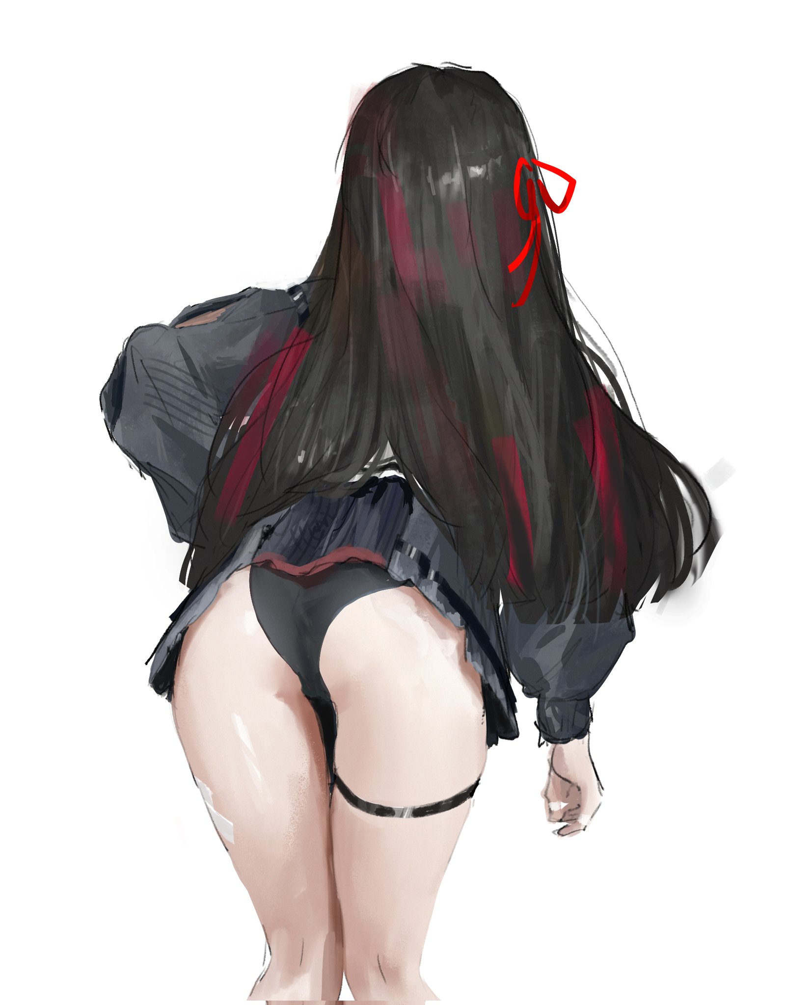 1girls, back view, black hair, black underwear, chisa (wuthering waves), long hair, school uniform, schoolgirl, seifuku, underwear, upskirt, wuthering waves