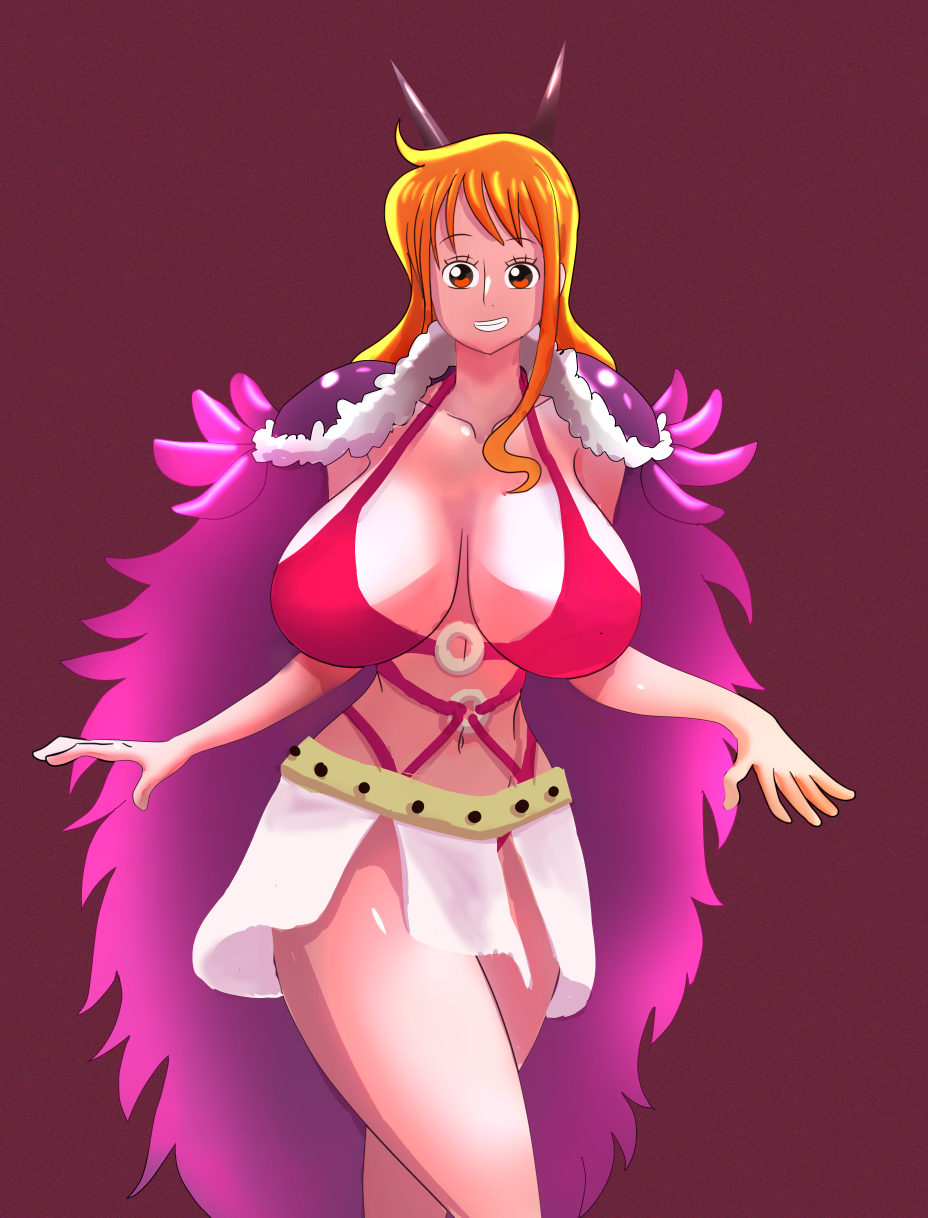 1girls beast_pirates beast_pirates_(cosplay) female female_only fur_cape horns large_breasts long_hair magmaxox nami one_piece orange_eyes orange_hair post-timeskip solo_female