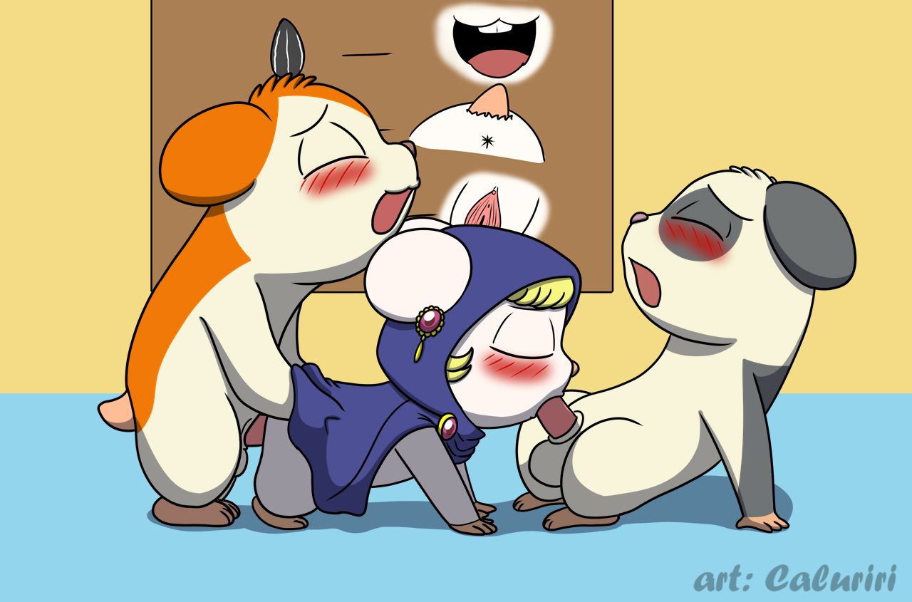 all_fours anus balls black_body black_fur blonde_hair blue_hood blush caluriri closed_eyes cricetid fellatio fur genitals group hair hamster hamtaro hamtaro_(series) lapis_(hamtaro) leaning leaning_backward mammal oral orange_body orange_fur panda_(hamtaro) penetration penile penile_penetration penis penis_in_pussy prostitution pussy rodent sex signature spitroast sunflower_seed trio vaginal_penetration vaginal_penetration white_body white_fur