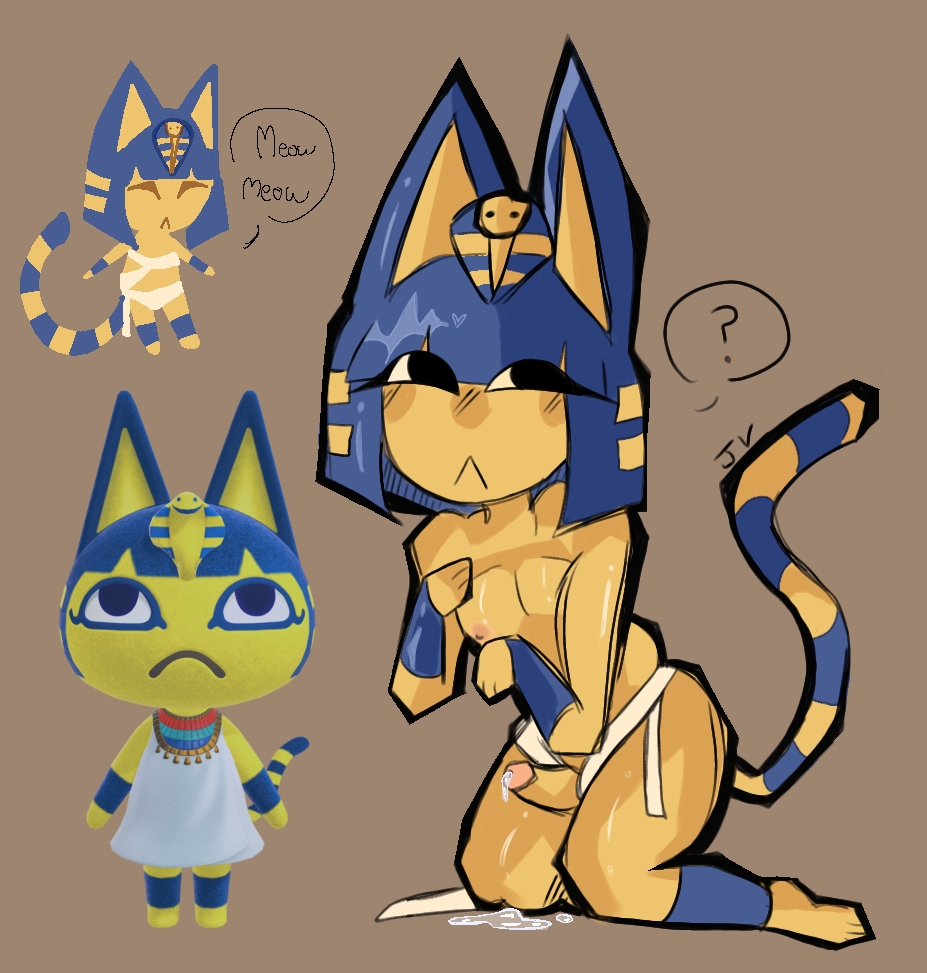 :< adorable animal_crossing ankha ankha_(animal_crossing) anthro cat_ears cat_tail cute cute_face cute_male erect_penis erection femboy genderswap genderswap_(ftm) half_naked humanoid_penis leaking_precum looking_at_another male_ankha nipples nude_male paws penis penis_out question_mark rule_63 sitting tail thick_ass thick_thighs