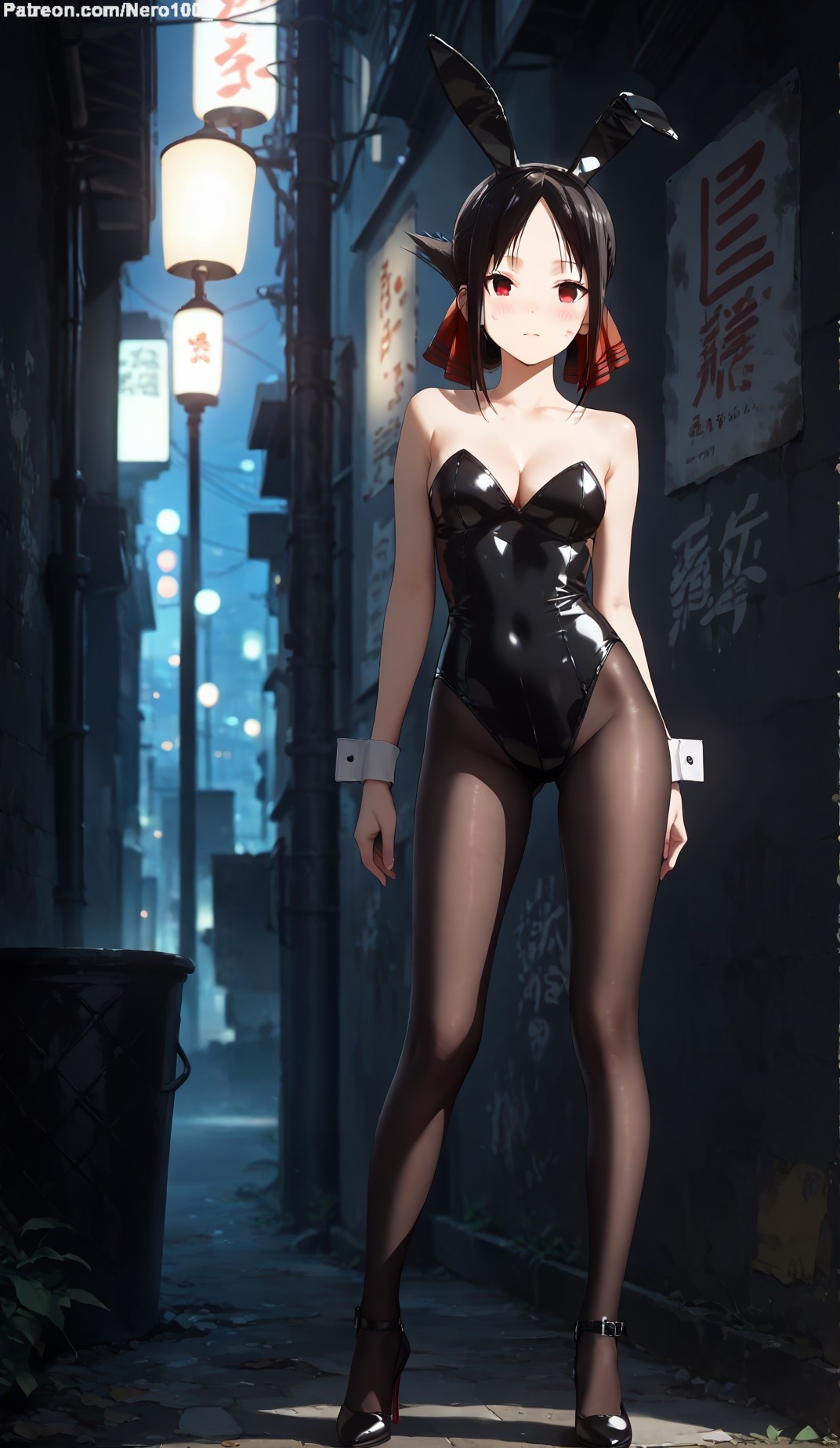 1girls 2d ai_generated areolae armpit bare_arms bare_legs bare_shoulders belly black_hair bunny_ears bunny_girl bunnysuit chest cleavage curvy curvy_figure cute cute_face defeated detailed eyelashes eyeshadow female female_only fit fit_female focus grey_hair hair high_quality kaguya-sama_wa_kokurasetai_~tensai-tachi_no_renai_zunousen~ legs leotard light-skinned_female light_skin lips lipstick looking_at_viewer makeup mascara medium_breasts nero100 nervous outdoors pale-skinned_female pale_skin pantyhose perky_breasts petite petite_body playboy_bunny posing public red_eyes scared scared_expression seductive seductive_look shinomiya_kaguya shy sidelocks slim_girl slim_waist stable_diffusion stockings tagme teenager thighs thin_waist young