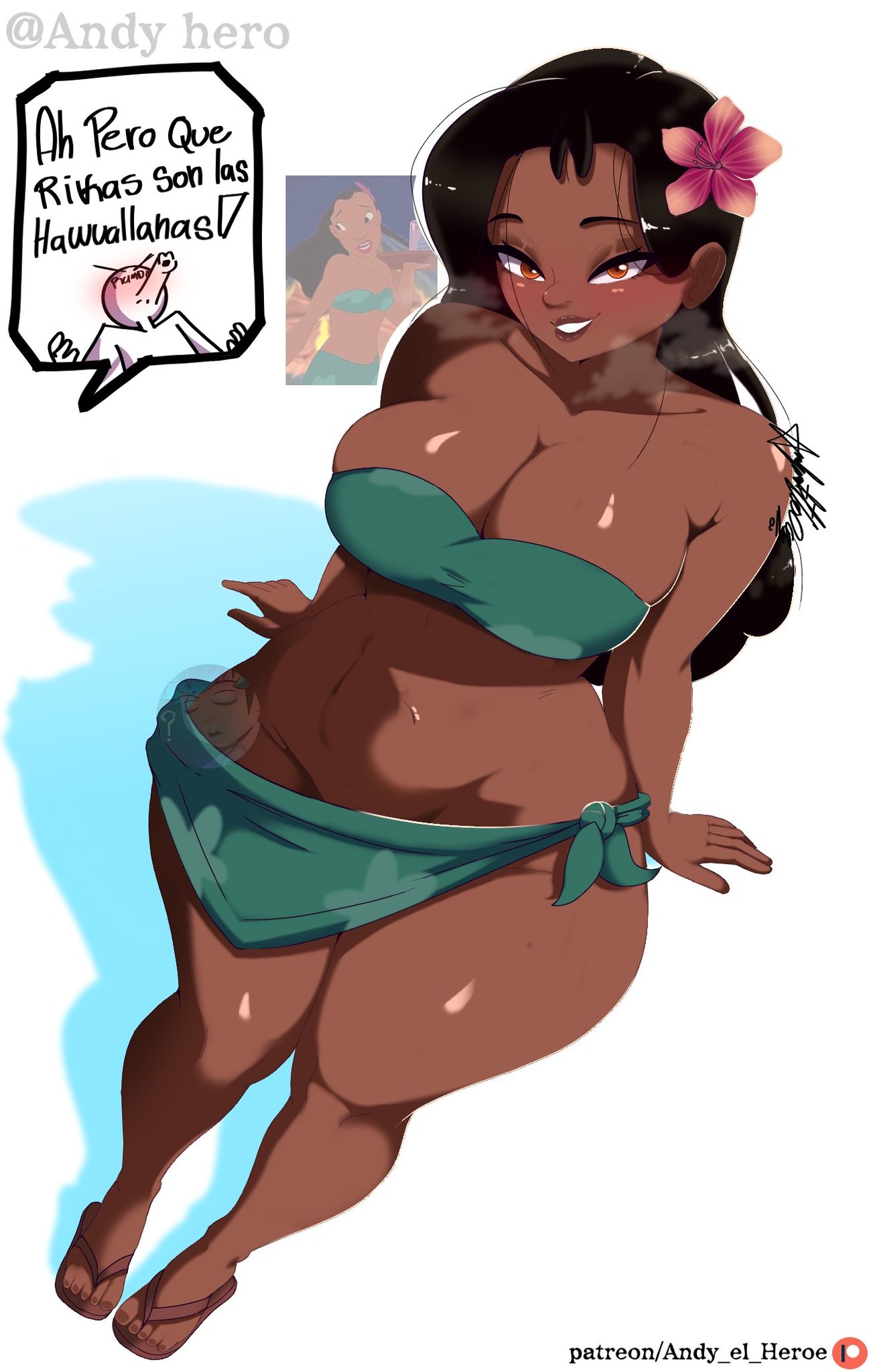 andy hero, big breasts, big thighs, big titties, bikini, black hair, breasts, brown skin, curvaceous, curvaceous female, curvaceous figure, curvy, curvy figure, curvy hips, disney, disney channel, female, female focus, female only, human, human only, lilo and stitch, long hair, looking at viewer, nani pelekai, not furry