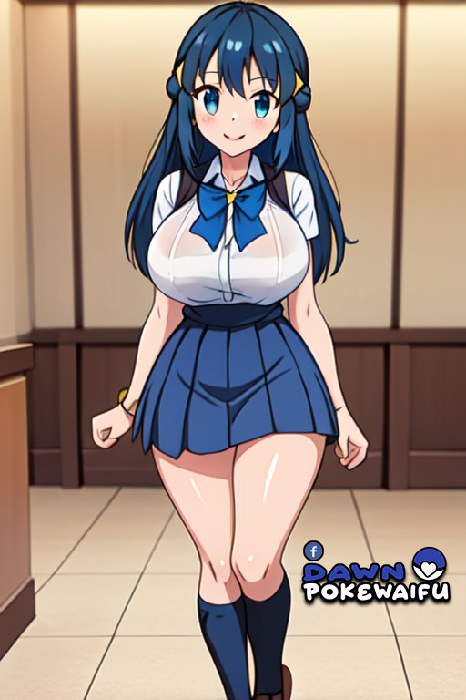 ai_generated big_breasts blue_eyes blue_hair dawn_(pokemon) game_freak nintendo school_uniform schoolgirl thighs