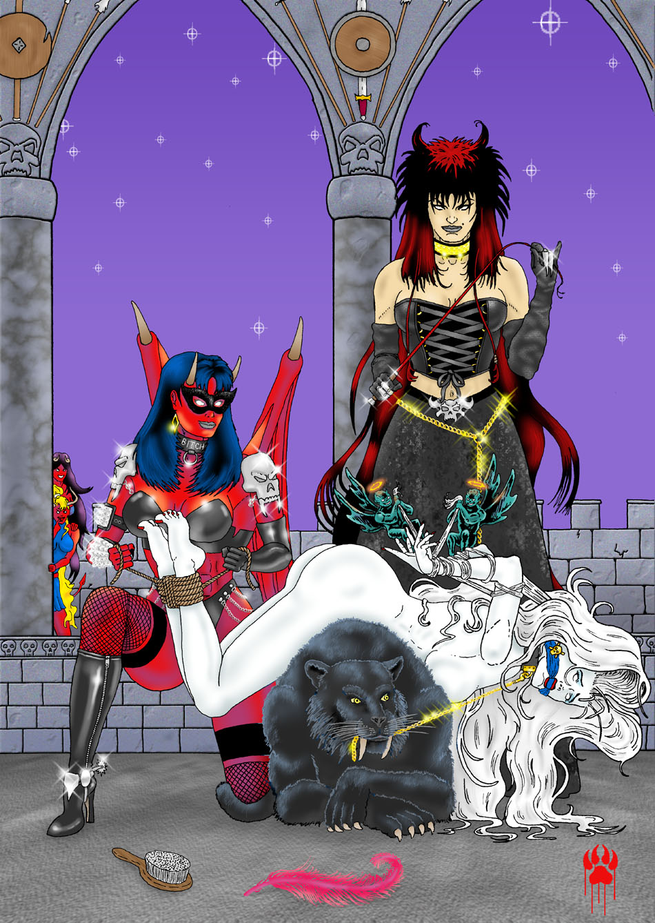 2d ass bondage bound chaos_comics color crossover dark_horse female hellboy hellboy_(series) hellgirl interspecies lady_death lady_demon leviatha multiple_girls night nude purgatori red-skinned_female red_skin rule_63