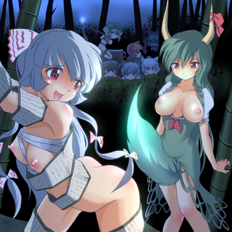 animal_ears bamboo bamboo_forest between_legs blue_eyes blue_hair blush bondage bow braid breasts breasts_apart brown_hair cat_ears caved chen ex-keine female forest fujiwara_no_mokou green_eyes green_hair grey_hair hair_ribbon hairbow hat horns imminent_rape kagiyama_hina keine_kamishirasawa long_hair momiji_inubashiri mouse_ears multiple_girls nature nazrin nipples nitori_kawashiro nude pussy_juice red_eyes red_hair ribbon rin_kaenbyou scroll short_hair silver_hair tail tail_between_legs tail_rape tied_hair tokin_hat touhou twintails uncensored wancozow white_hair wolf_ear wooden_horse yuri