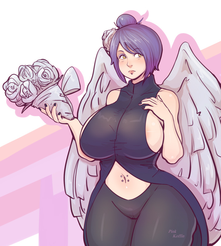 1girls, areolae, bare arms, bare shoulders, belly button, belly piercing, big breasts, blue nail polish, blue nails, blush, bob cut, bouquet, breasts, busty, cameltoe, cleavage, clothed, clothed female, clothing, crop top, curvaceous, curvy, curvy figure, eyeshadow, female, female only, flower, fully clothed, hair bun, hair flower, highres, huge breasts, konan, large areolae, large breasts, light skin, light-skinned female, looking to the side, makeup, mature, mature female, medium hair, milf, nail polish, naruto, naruto (series), naruto shippuden, no panties, oppai, painted nails, pale skin, pale-skinned female, piercing, pinkkoffin, pinup, pose, posing, pussy, revealing clothes, shoulder length hair, shounen jump, sideboob, sleeveless, sleeveless dress, solo, standing, thick thighs, thighs, tight clothes, tight clothing, tight pants, voluptuous, wide hips, wings, yellow eyes, yoga pants