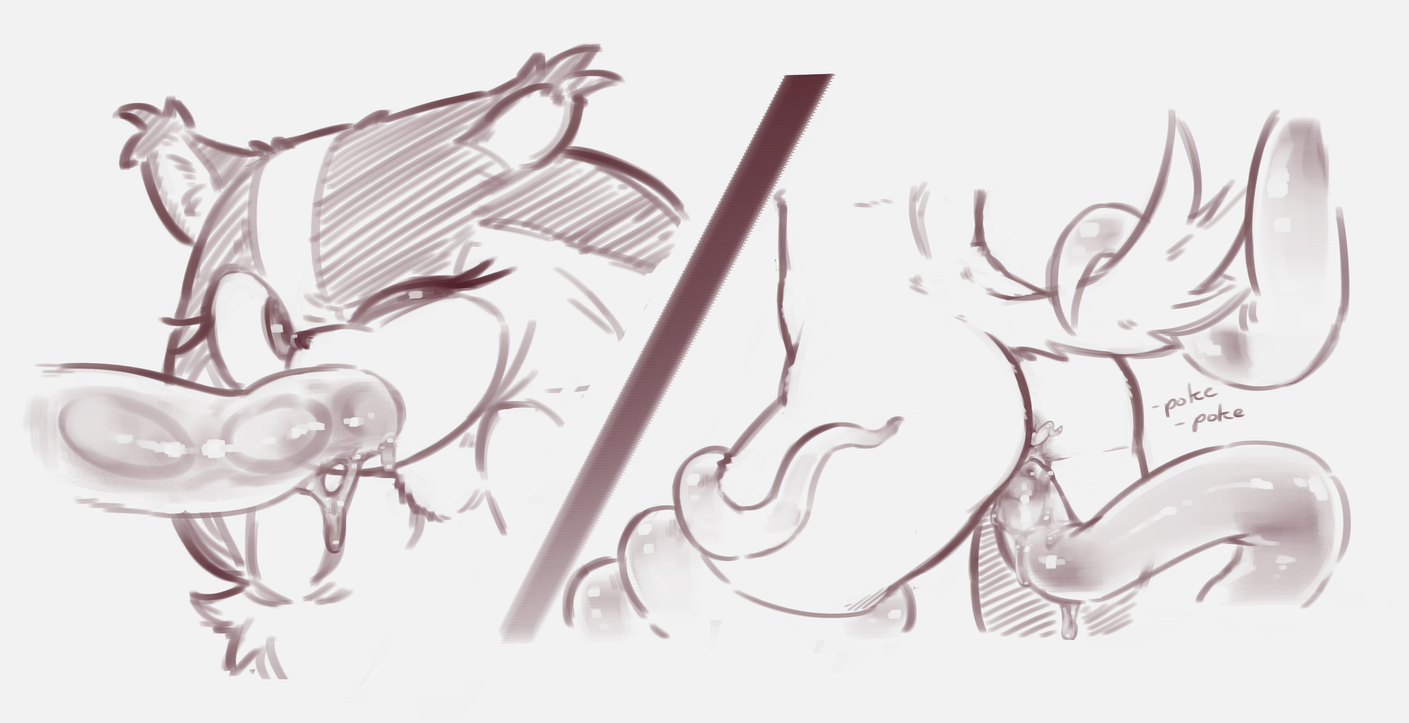 2020, absurd res, anthro, anthro penetrated, ass, badger, biped, bound, breasts, digital media (artwork), egg implantation, eyelashes, female, female penetrated, fur, hair, hi res, long hair, mammal, monochrome, multicolored body, multicolored fur, mustelid, musteline, napalm express, one eye closed, oral, oral egg implantation, oral oviposition, oral penetration, oviposition, penetration, pussy, sega, short tail, simple background, sonic (series), sonic boom, sticks the badger, sticks the jungle badger, sticks the tejon, tentacle, tentacle sex, twintails, two-tone body, two-tone fur, vaginal penetration, white background