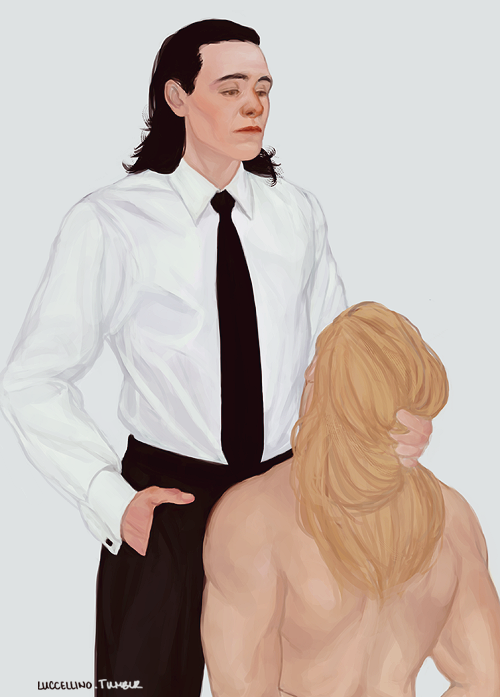 adoptive_siblings clothed_male_nude_male gay gay_domination grabbing_hair human human_only light-skinned_male light_skin loki_(marvel) long_hair_male luccellino male_on_male male_only maledom malesub marvel marvel_cinematic_universe nude_male suit_and_tie thor_(marvel) thor_(series) yaoi