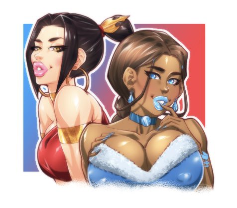 2girls amber_eyes avatar_legends avatar_the_last_airbender azula big_breasts big_lips bimbo bimbo_lips blue_eyes blue_lipstick breasts bust_portrait busty choker cleavage clothed_female clothing dick_sucking_lips dsl earrings female female_only finger_on_lip fire_nation hair_ornament hoop_earrings katara lipstick long_fingernails lowres makeup multiple_girls nickelodeon nipple_bulge omiiverse pink_lipstick plump_lips thick_lips water_tribe