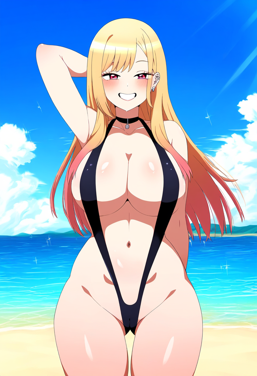 ai_generated alternate_costume breasts female female_only kitagawa_marin nai_diffusion ryu_ai sling_bikini solo sono_bisque_doll_wa_koi_wo_suru stable_diffusion swimsuit