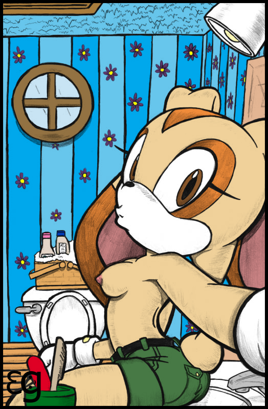 bathroom clothing cream_the_rabbit developing_breasts epilepticgerbil mirror mirror_selfie selfie shirtless shorts sitting_on_sink small_breasts sonic_(series) sonic_the_hedgehog_(series)