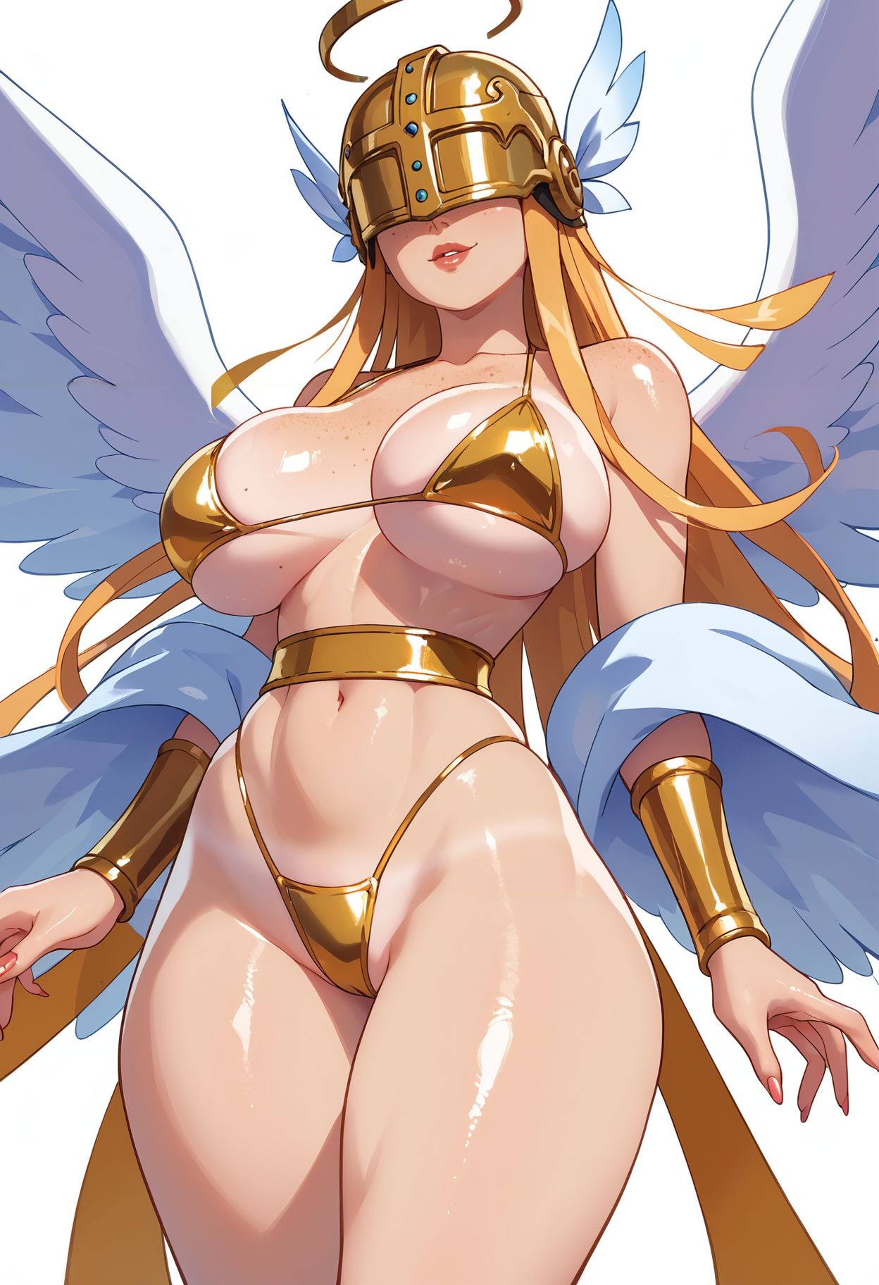 1girls ai_generated angel angel_girl angel_wings angewomon bikini bikini_armor civitai digimon female female_focus female_only gold_bikini goofy_ai high_thong kajinman_style monster monster_girl shiny_skin sole_female solo solo_female tagme tan_lines tanline tanlines thong thong_straps thongstraps