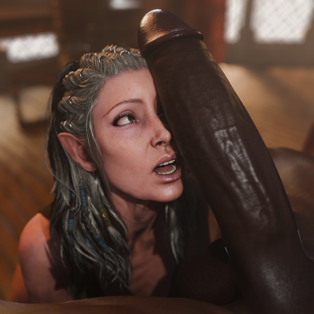 3d 3d_(artwork) baldur's_gate baldur's_gate_3 big_penis braided_hair cock_hungry cock_worship dark-skinned_male dark_skin derpderp elf_female female female_focus gilf grey_hair half-elf huge_cock human interracial jaheira large_penis light-skinned_female light_skin looking_at_partner looking_at_penis male male/female mature_female milf nude nude_female nude_male older_female penis penis_awe penis_covering_eye penis_on_face penis_over_one_eye