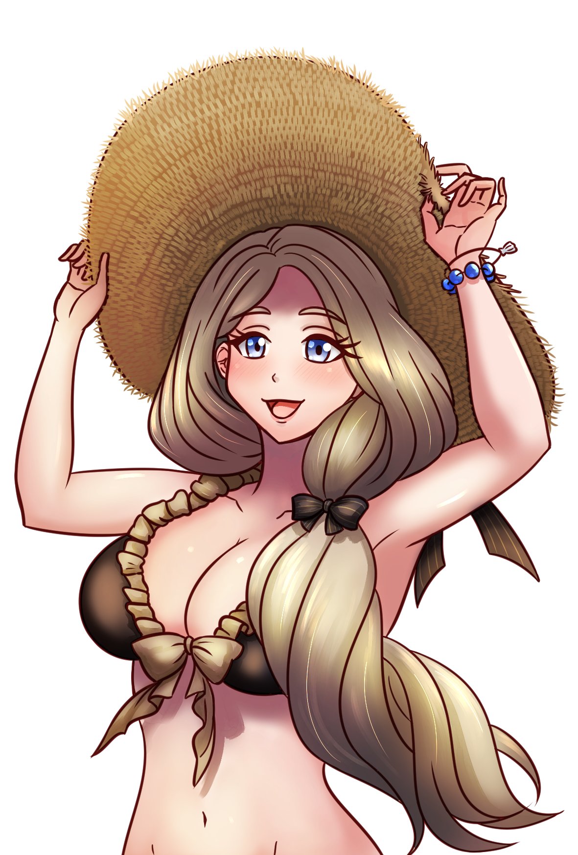 alternate_costume bikini breasts brown_bikini brown_swimsuit female female_only fire_emblem fire_emblem:_three_houses fire_emblem_heroes hat mercedes_von_martritz mercedes_von_martritz_(summer) nintendo official_alternate_costume open_mouth solo swimsuit willanator