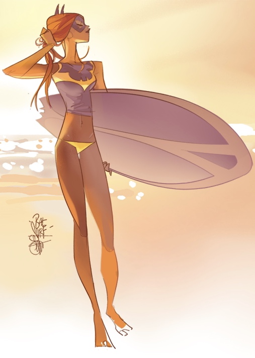 barbara_gordon batgirl beach bikini cute dc dc_comics red_hair surfboard surfing